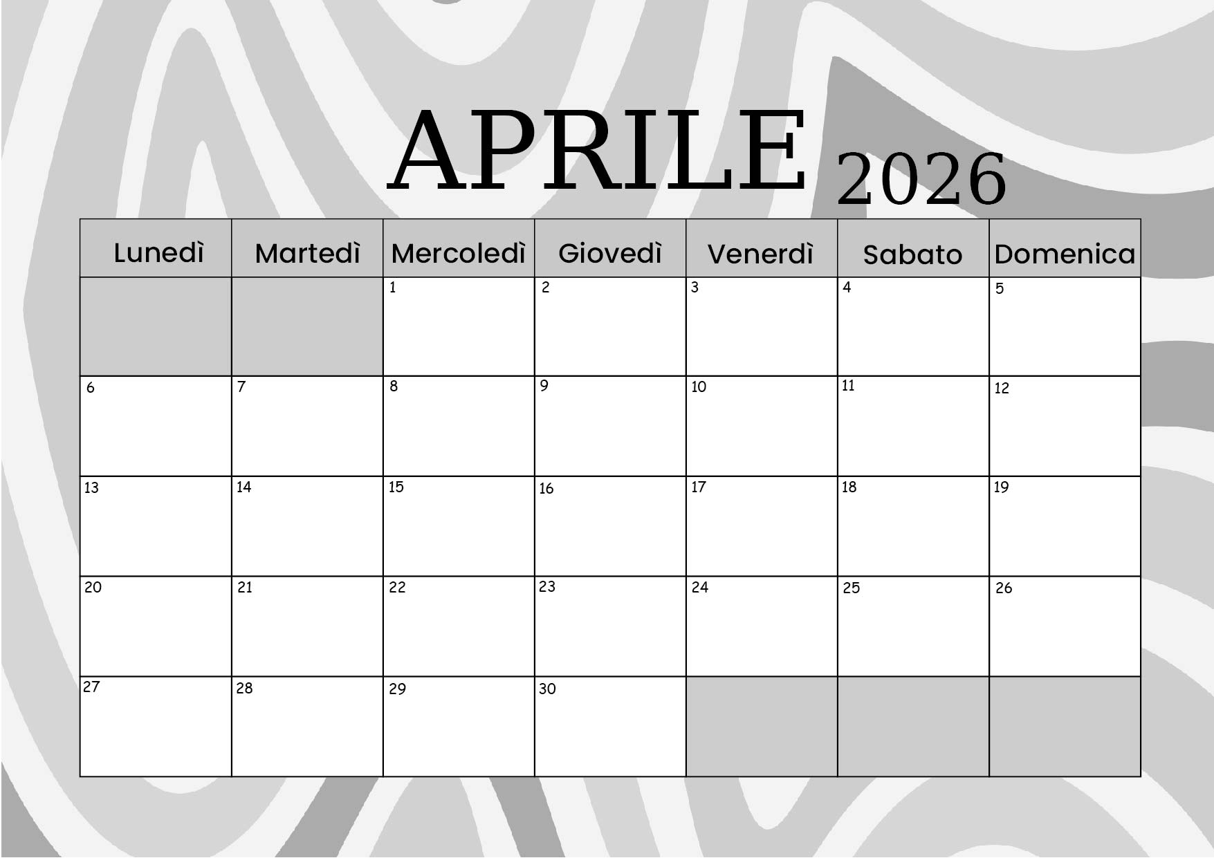 Calendario Aprile 2026 da stampare