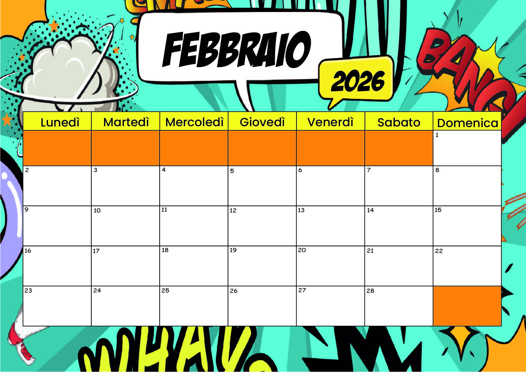 Calendario Febbraio 2026 da stampare