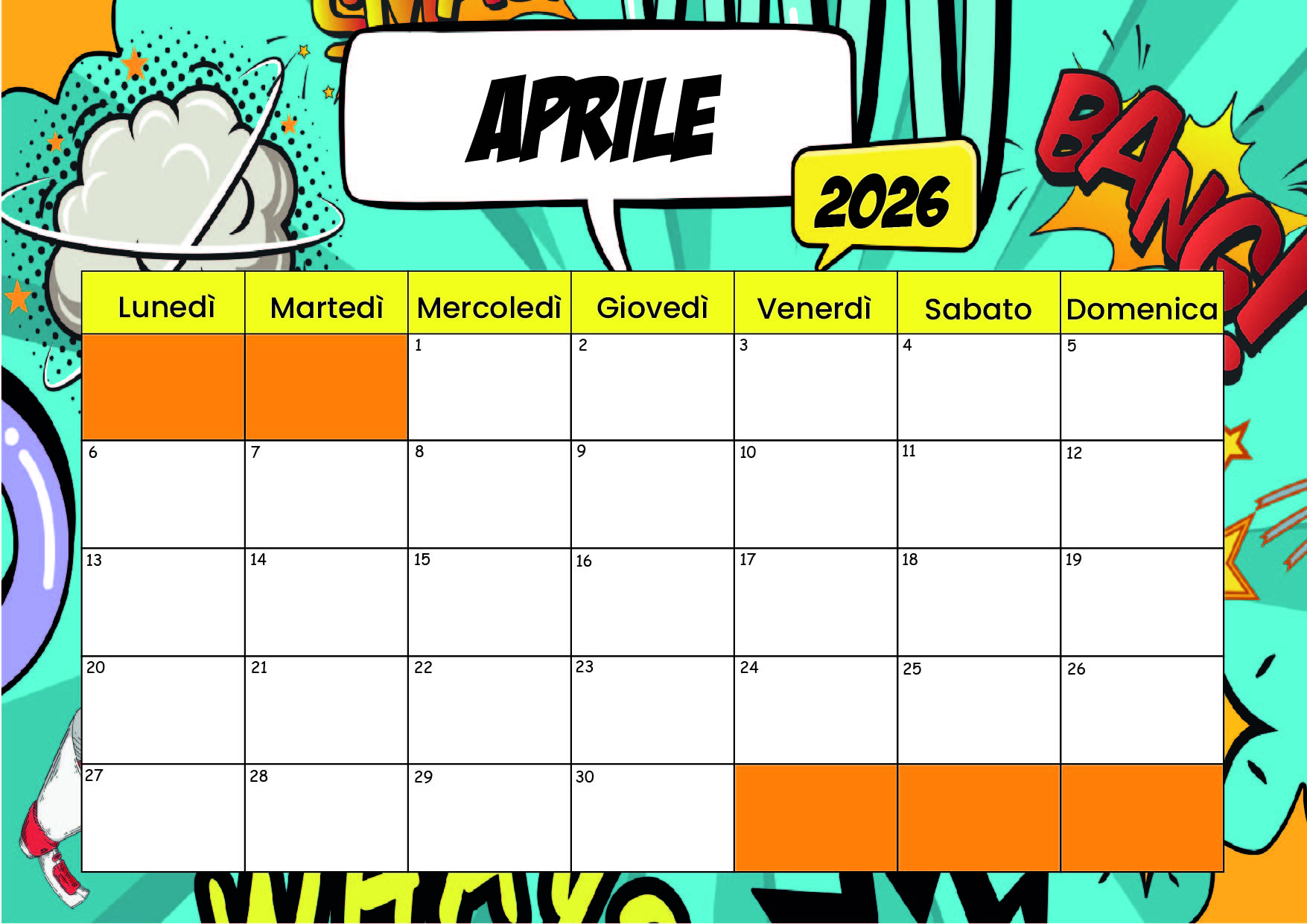 Calendario Aprile 2026 da stampare