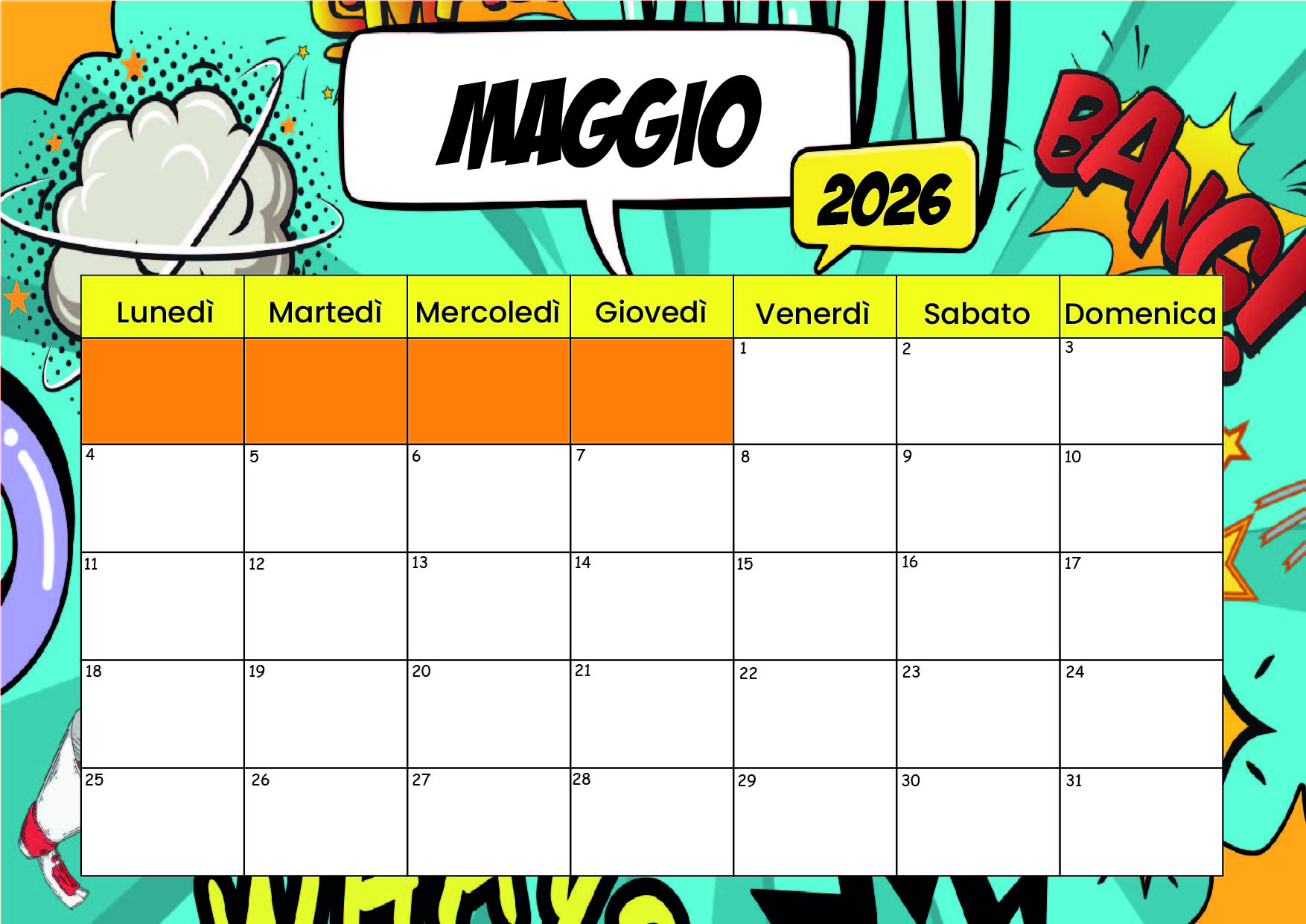 Calendario Maggio 2026 da stampare