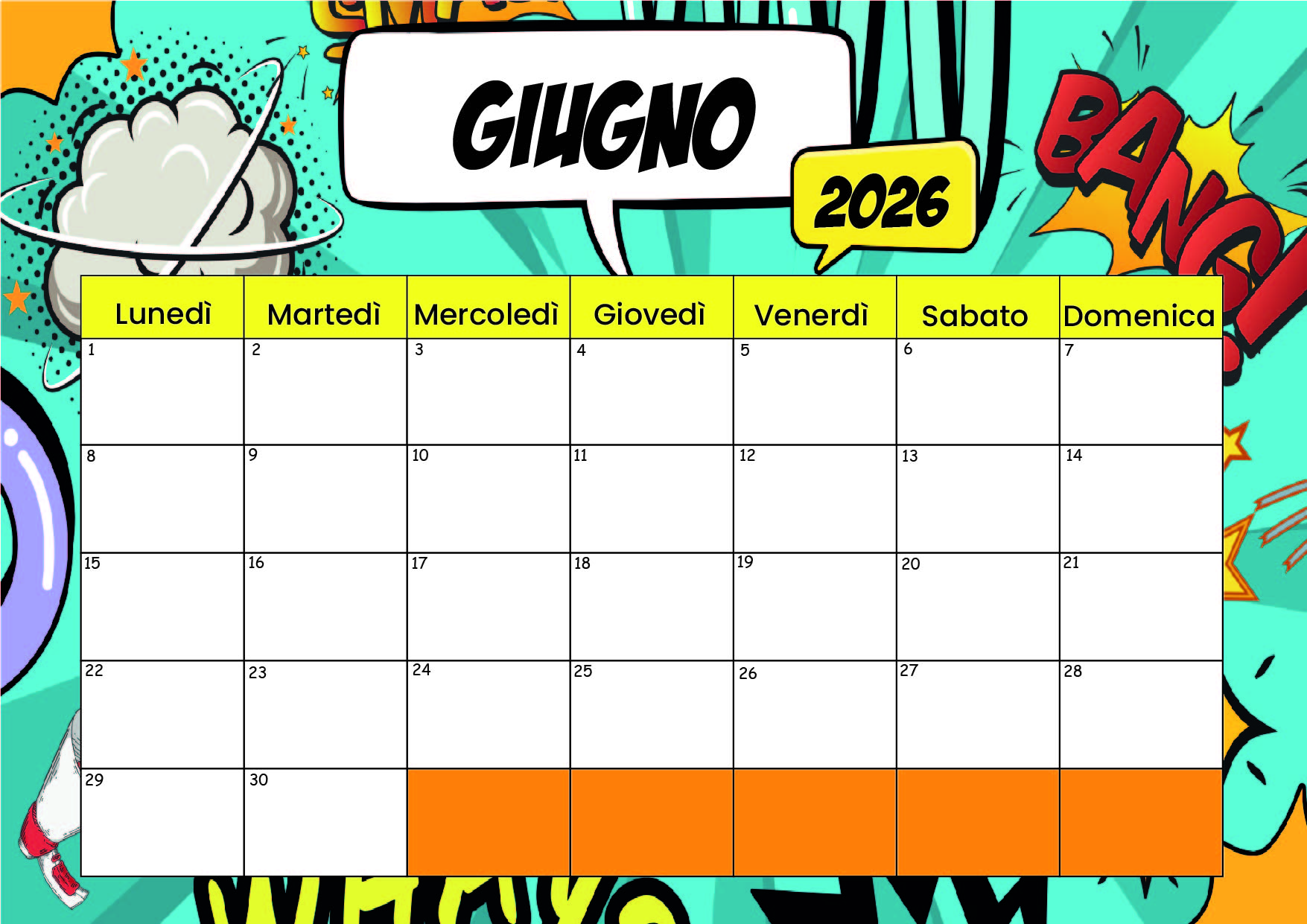 Calendario Giugno 2026 da stampare
