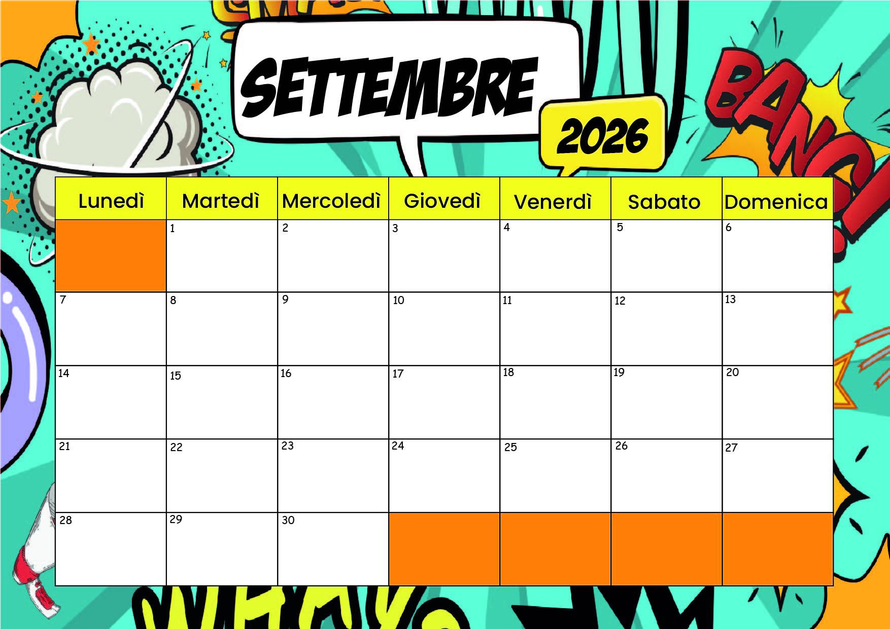 Calendario Settembre 2026 da stampare