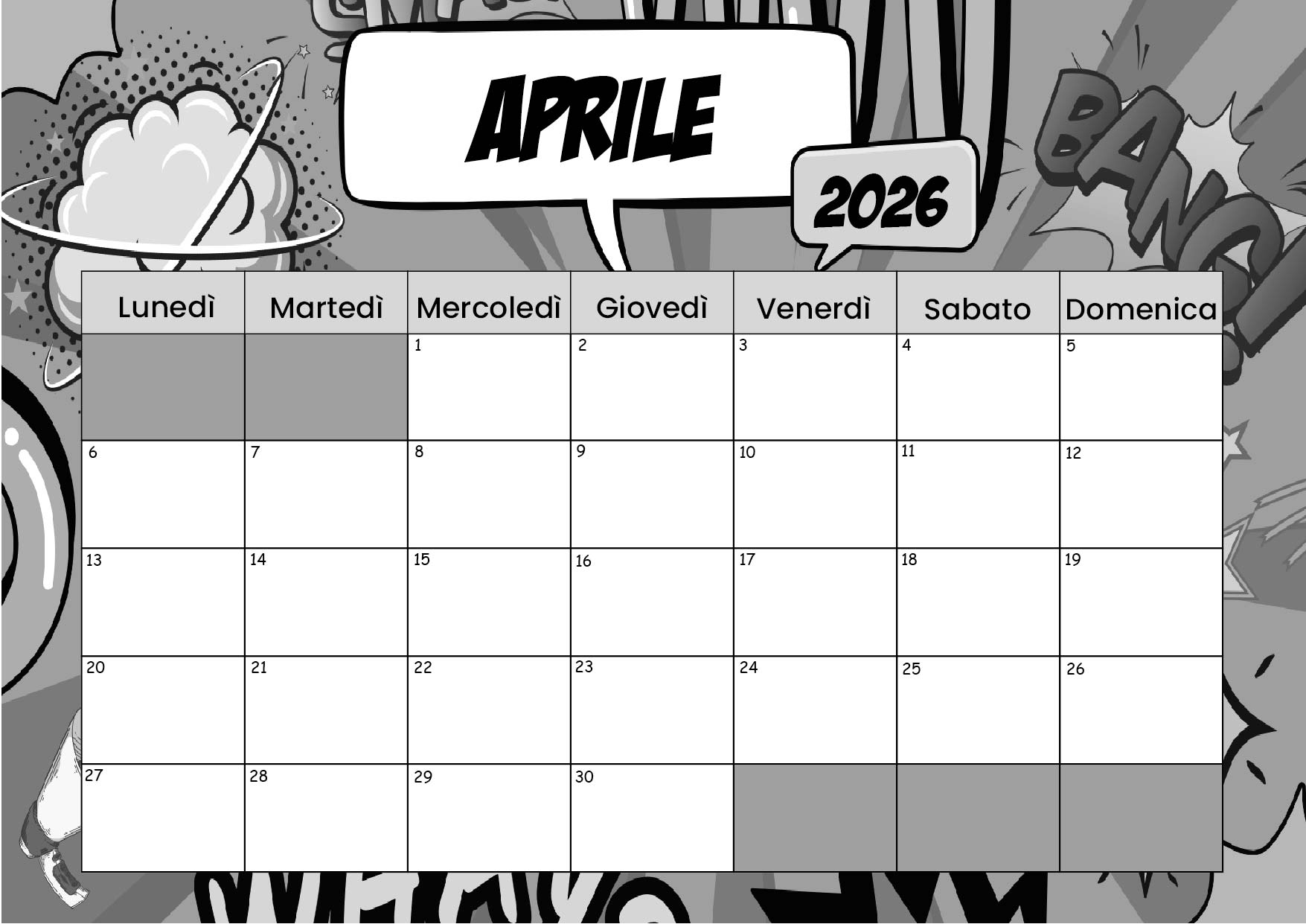 Calendario Aprile 2026 da stampare