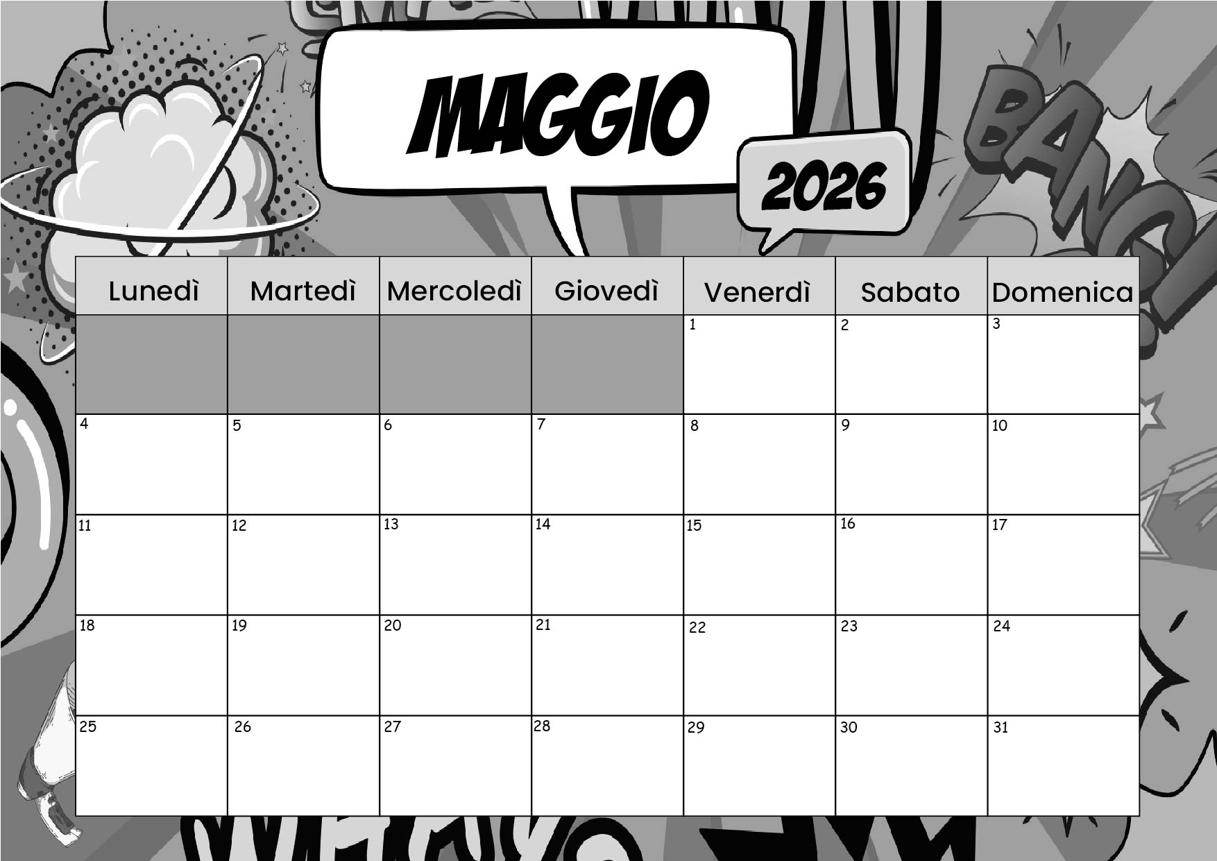 Calendario Maggio 2026 da stampare