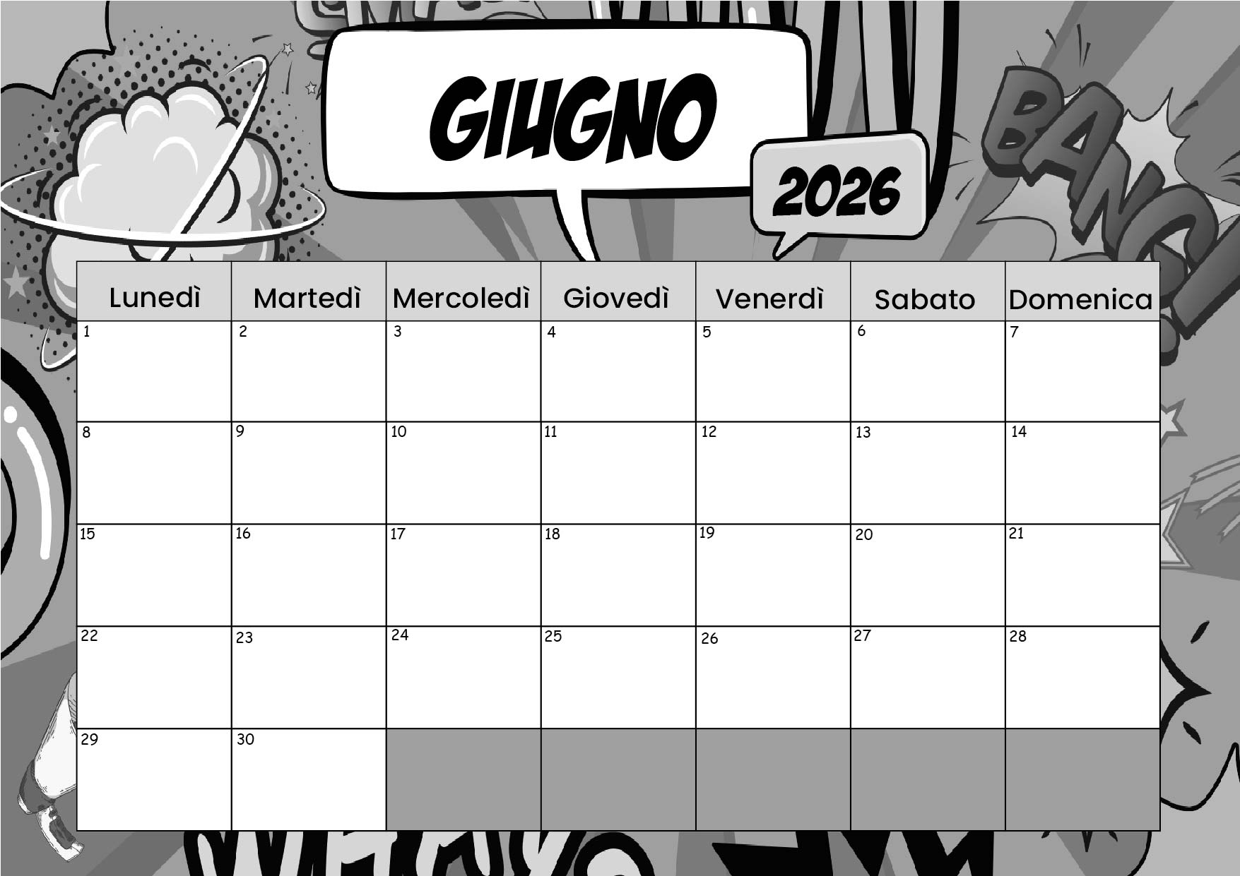 Calendario Giugno 2026 da stampare