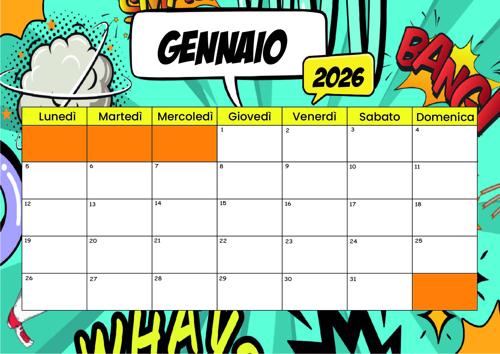 Calendario Gennaio 2026 da stampare