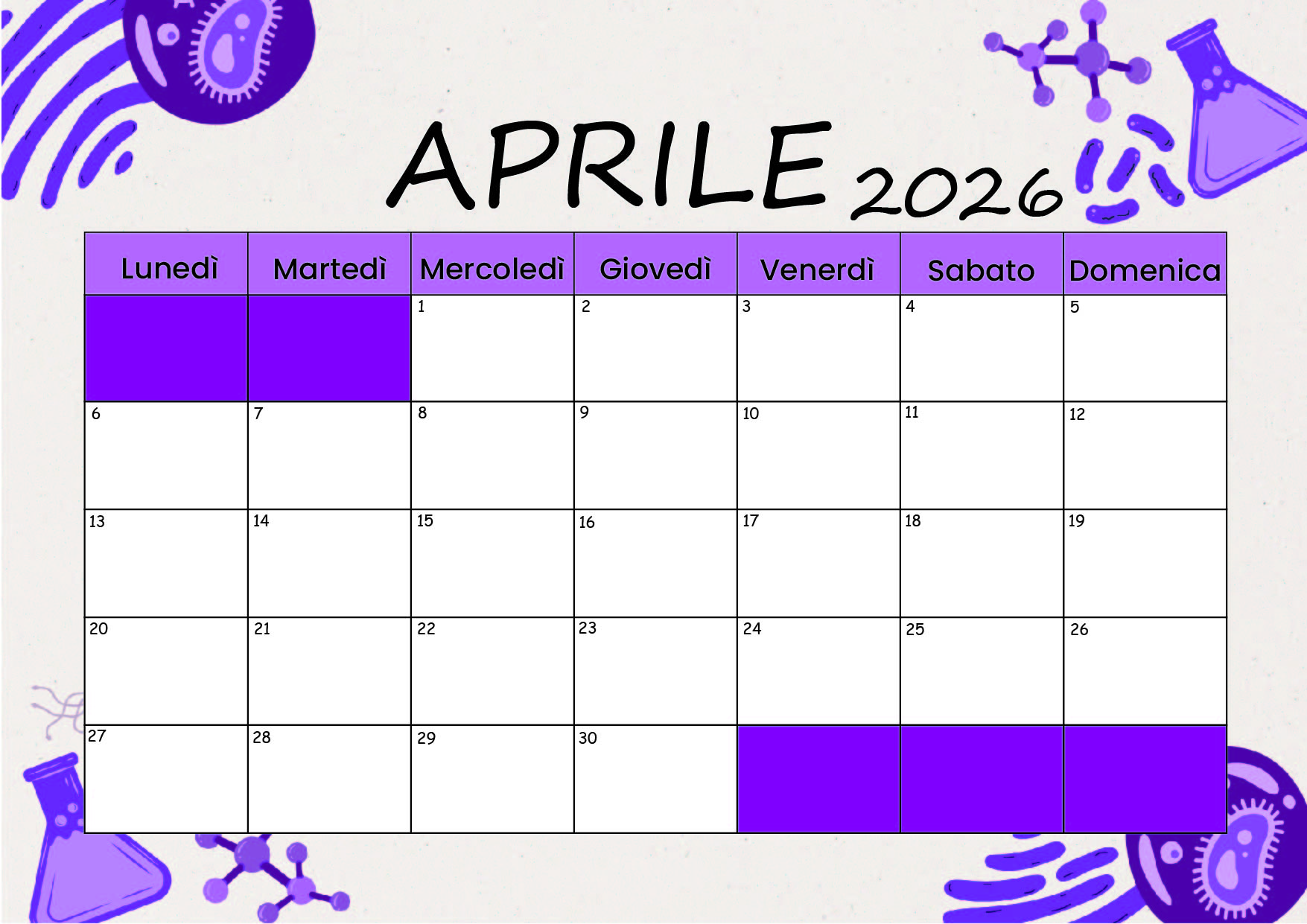 Calendario Aprile 2026 da stampare