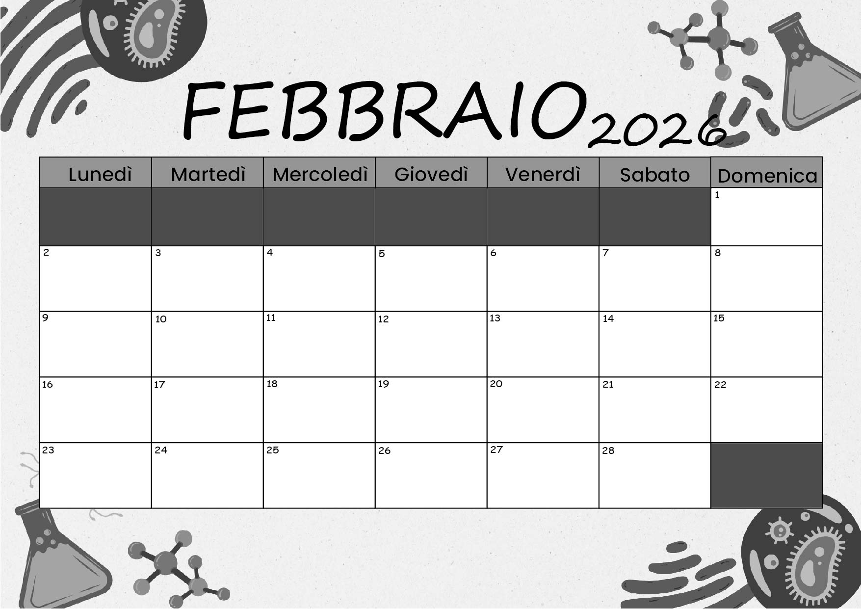 Calendario Febbraio 2026 da stampare