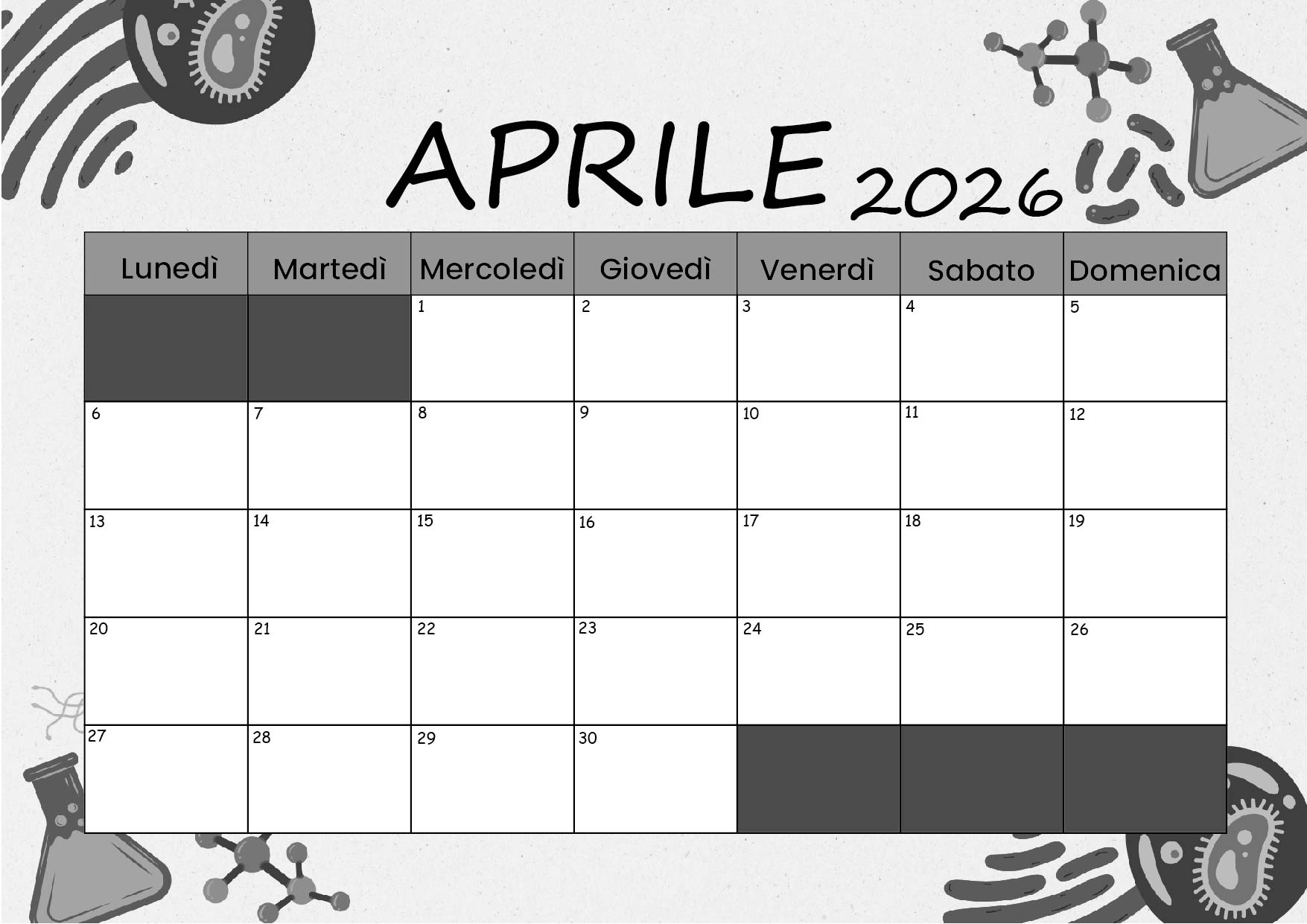 Calendario Aprile 2026 da stampare