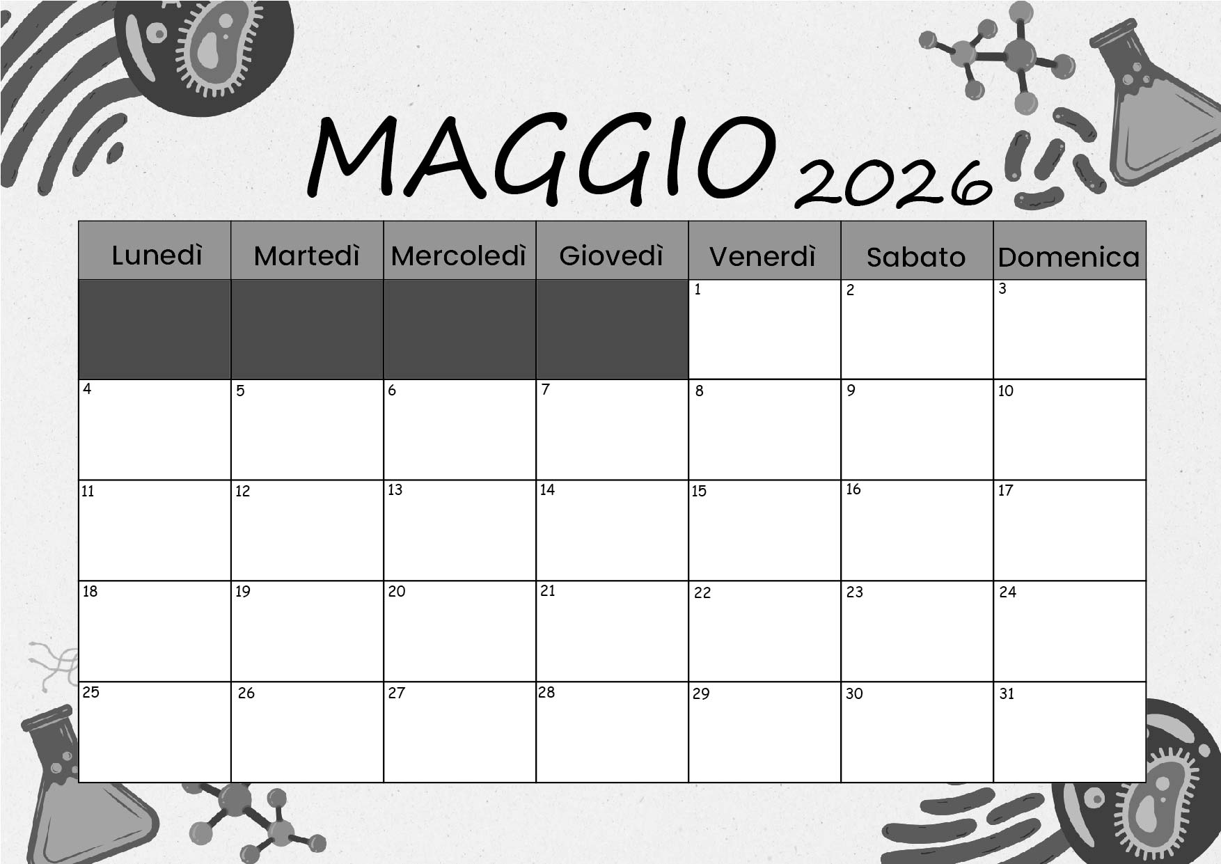 Calendario Maggio 2026 da stampare