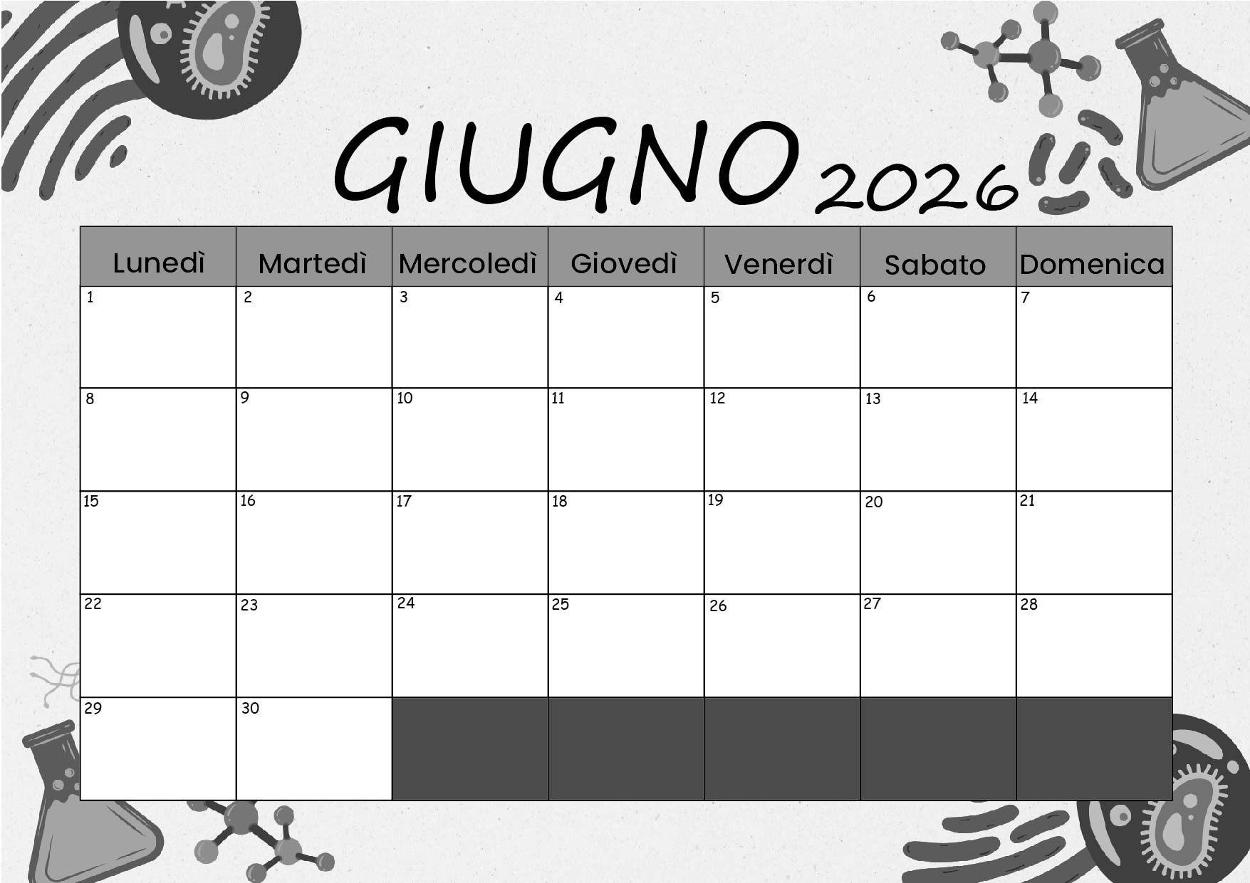 Calendario Giugno 2026 da stampare