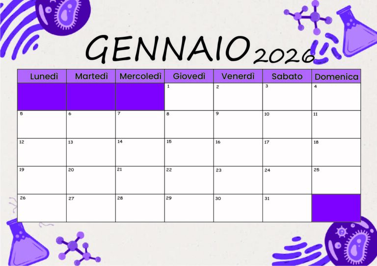 Calendario Gennaio 2026 da stampare
