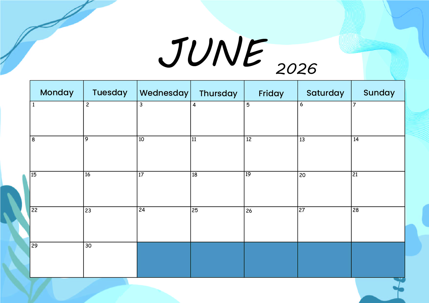 June 2026 Calendar for Printing