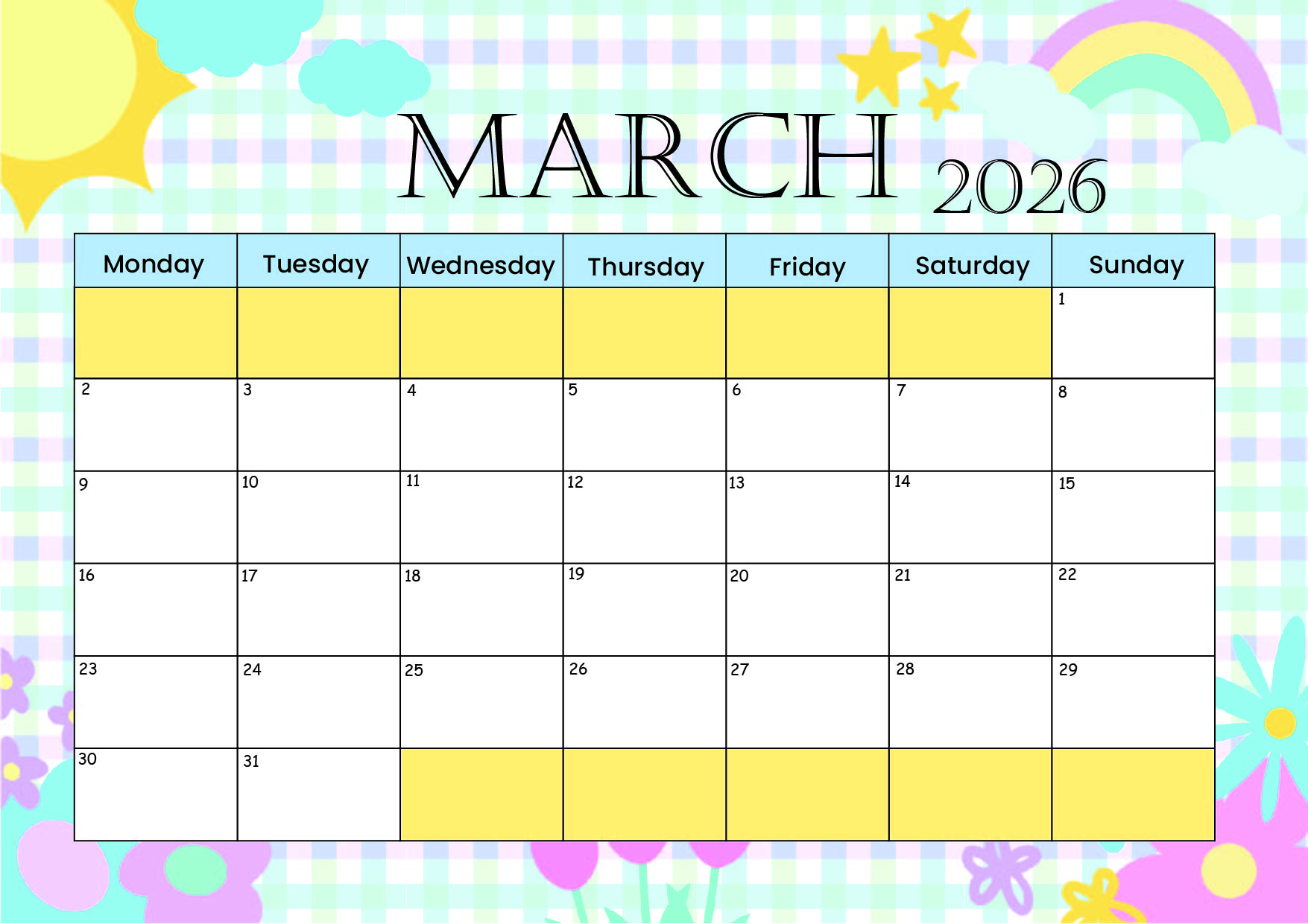 March 2026 Calendar for Printing