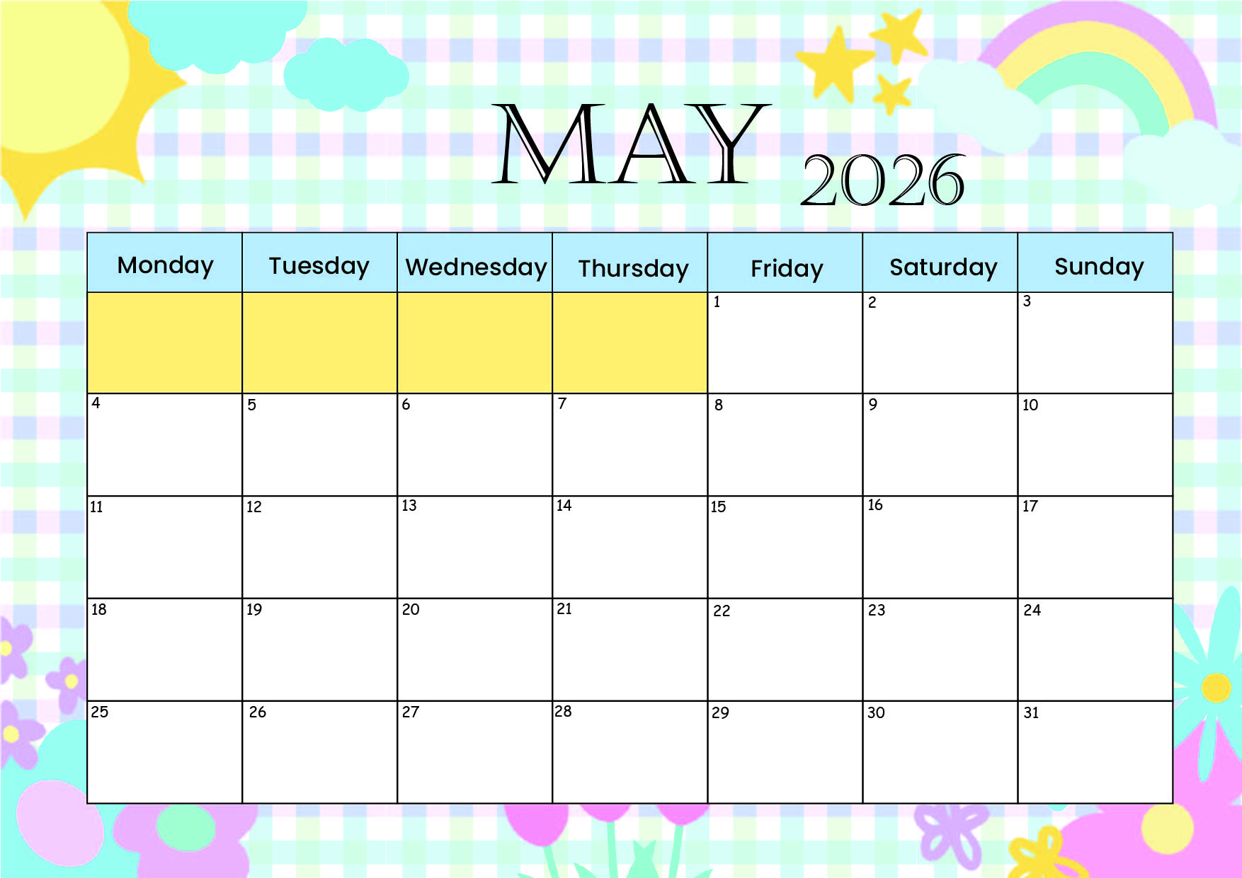 May 2026 Calendar for Printing