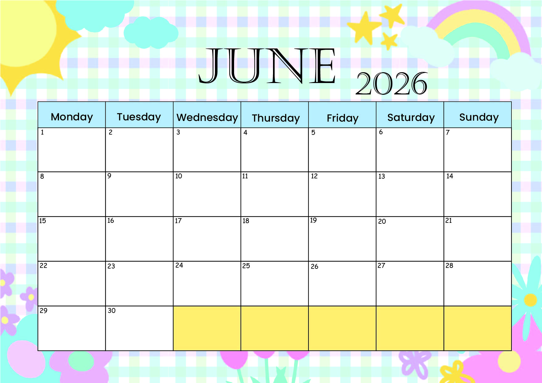 June 2026 Calendar for Printing