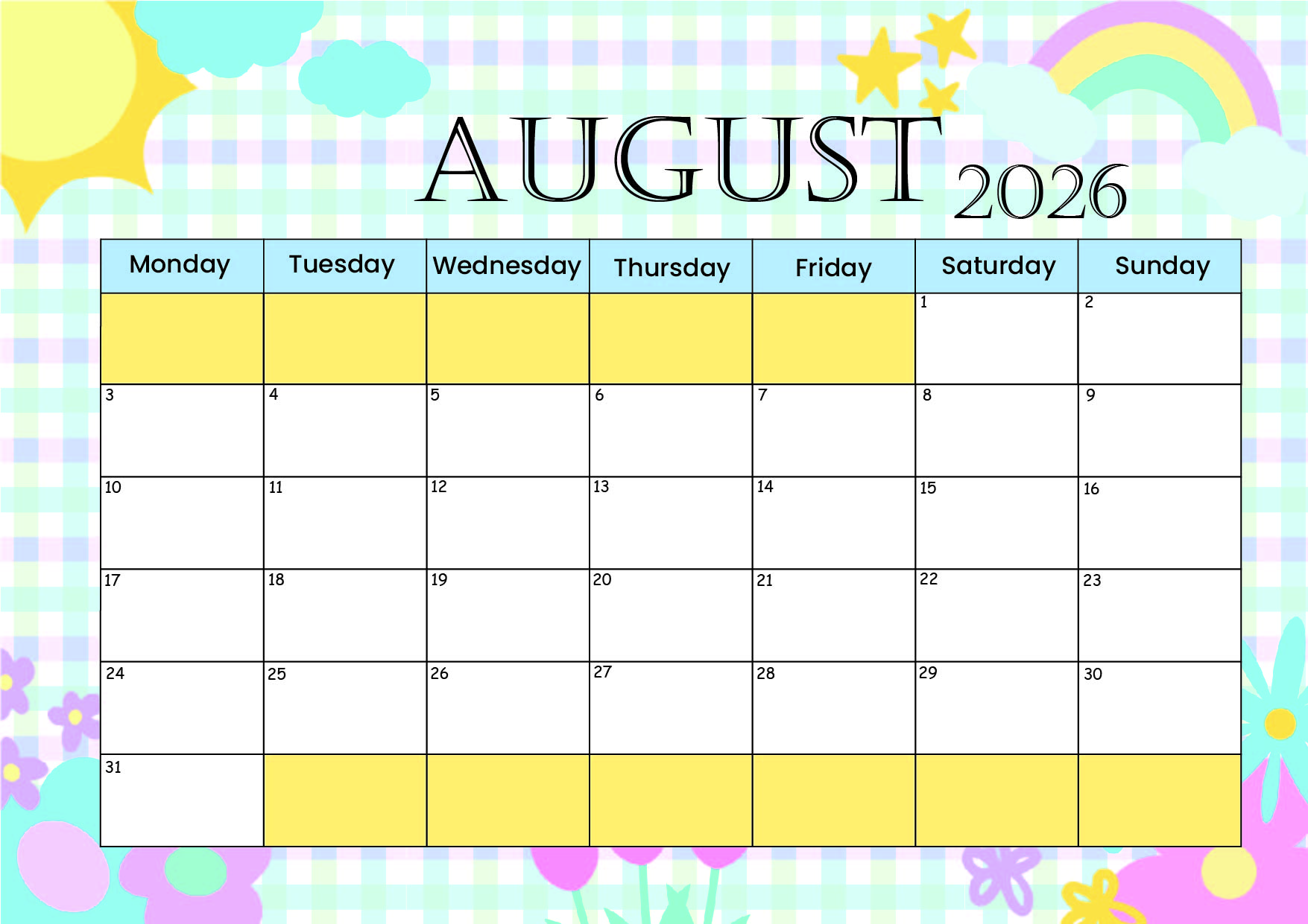 August 2026 Calendar for Printing in PDF