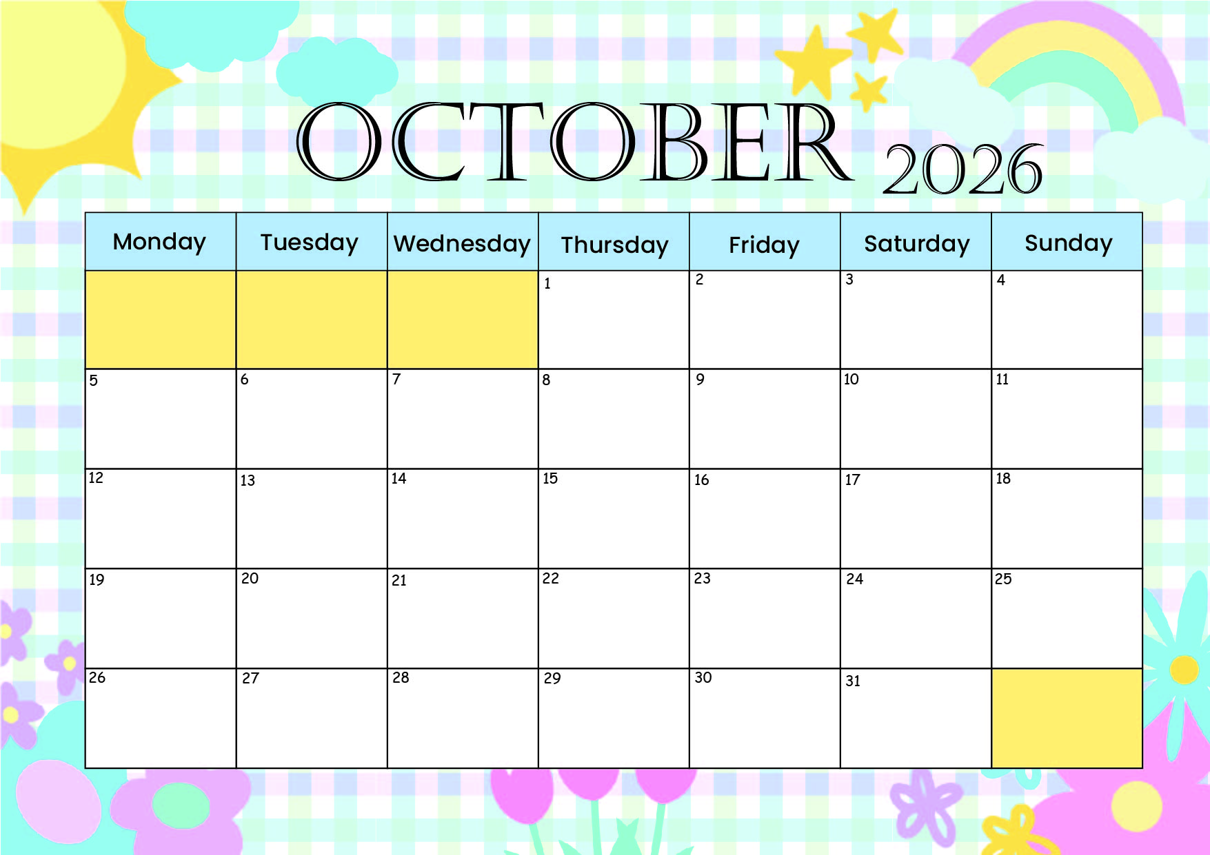 October 2026 Calendar for Printing