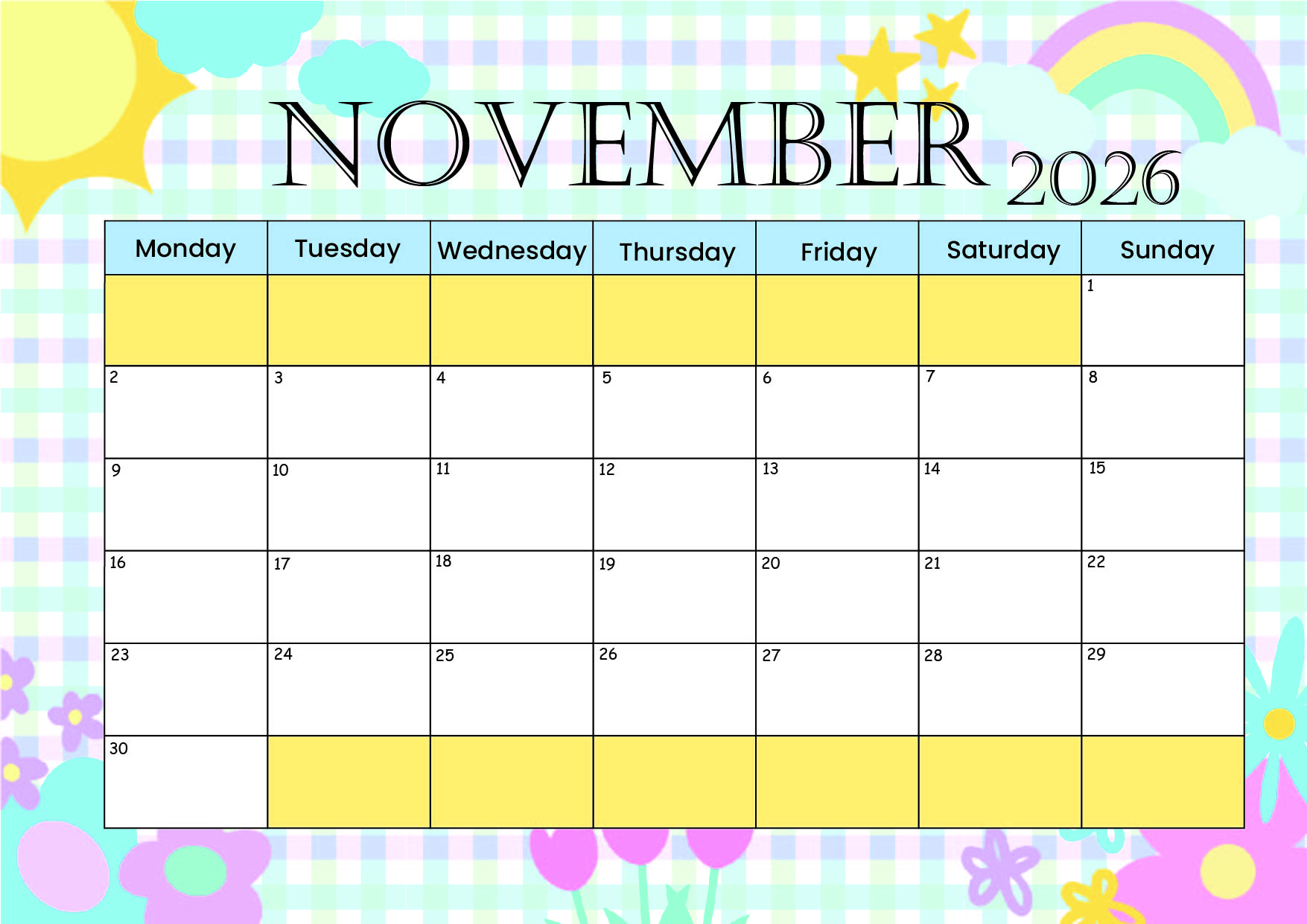 November 2026 Calendar for Printing in PDF