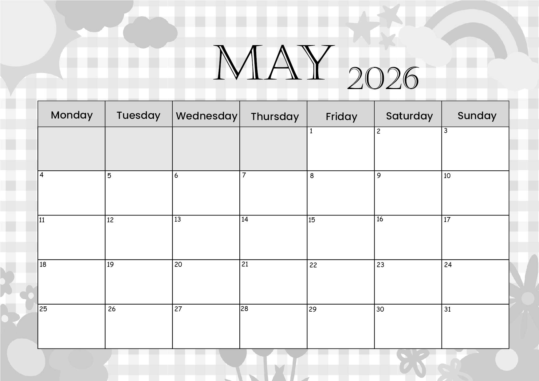 May 2026 Calendar for Printing
