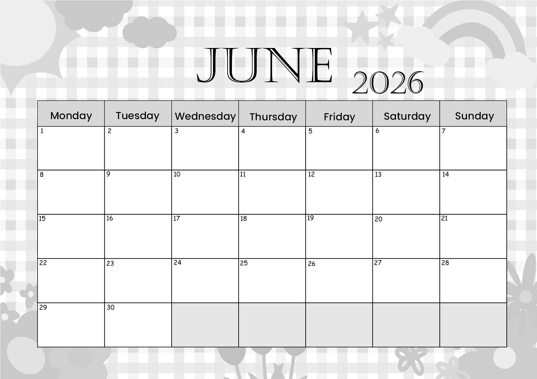 June 2026 Calendar for Printing