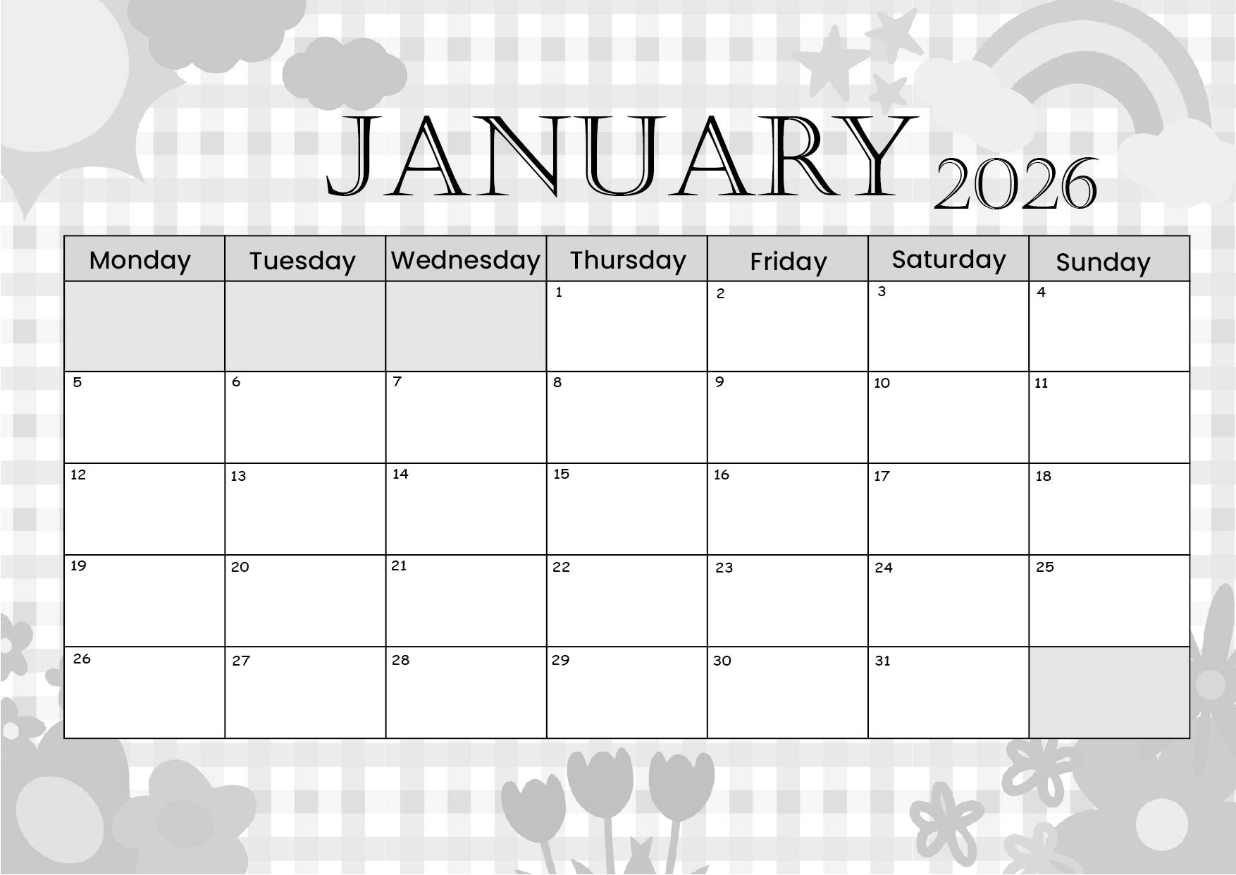 January 2026 Calendar for Printing