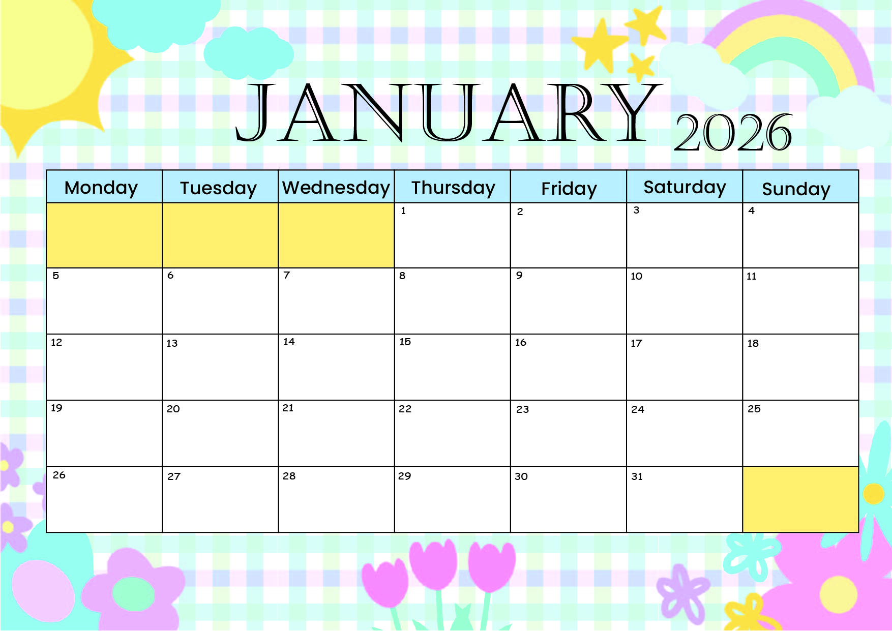 January 2026 Calendar for Printing