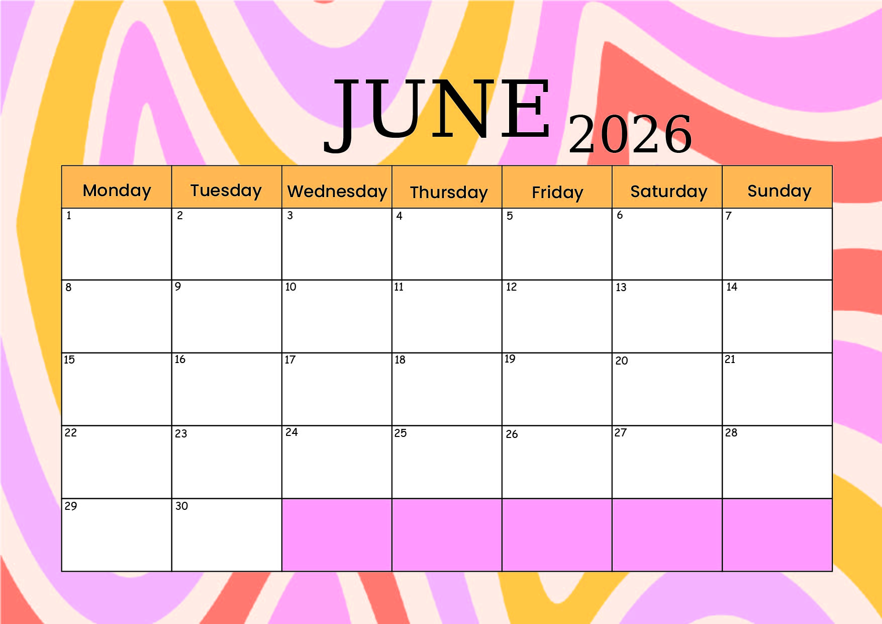June 2026 Calendar for Printing