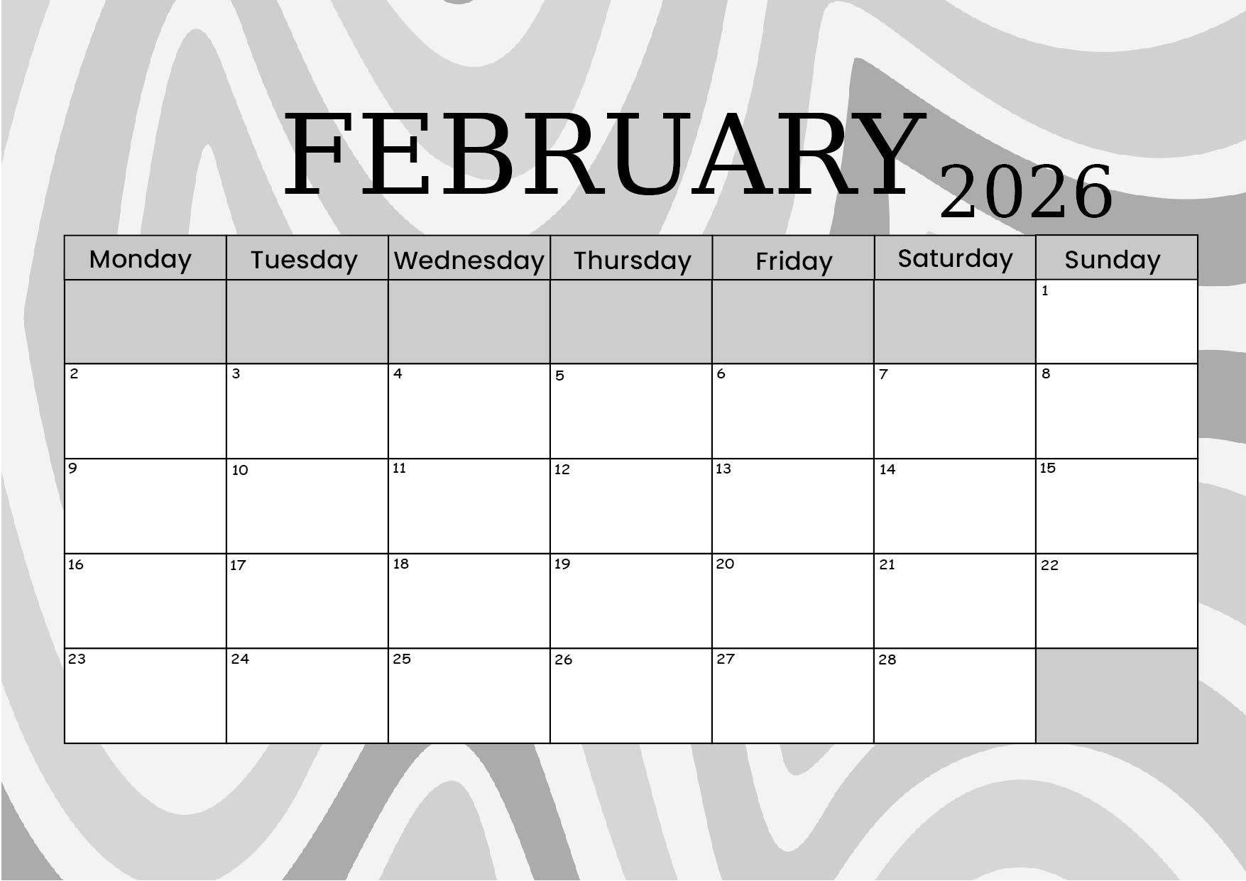 February 2026 Calendar for Printing