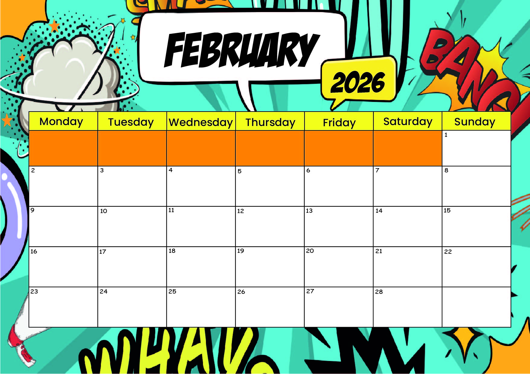 February 2026 Calendar for Printing in PDF