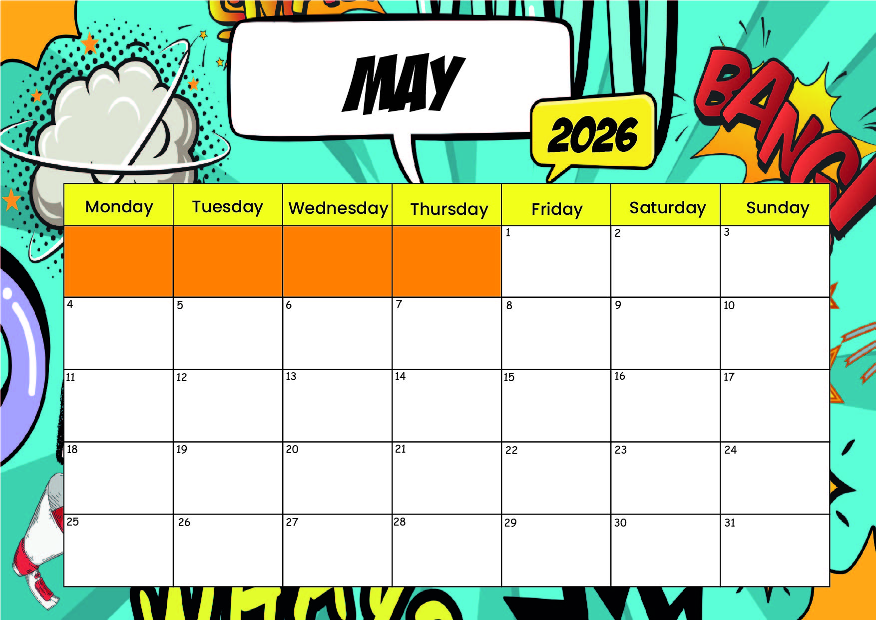 May 2026 Calendar for Printing