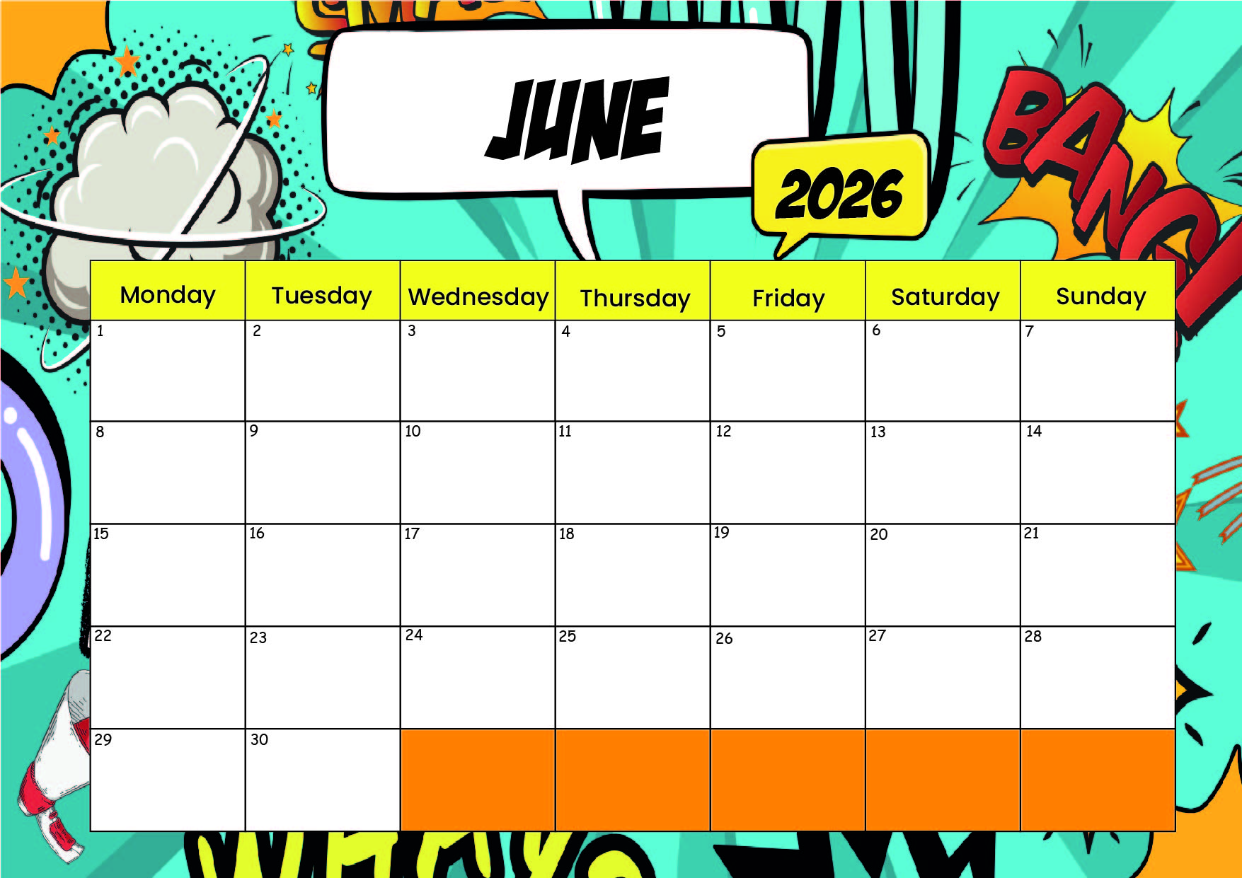 June 2026 Calendar for Printing
