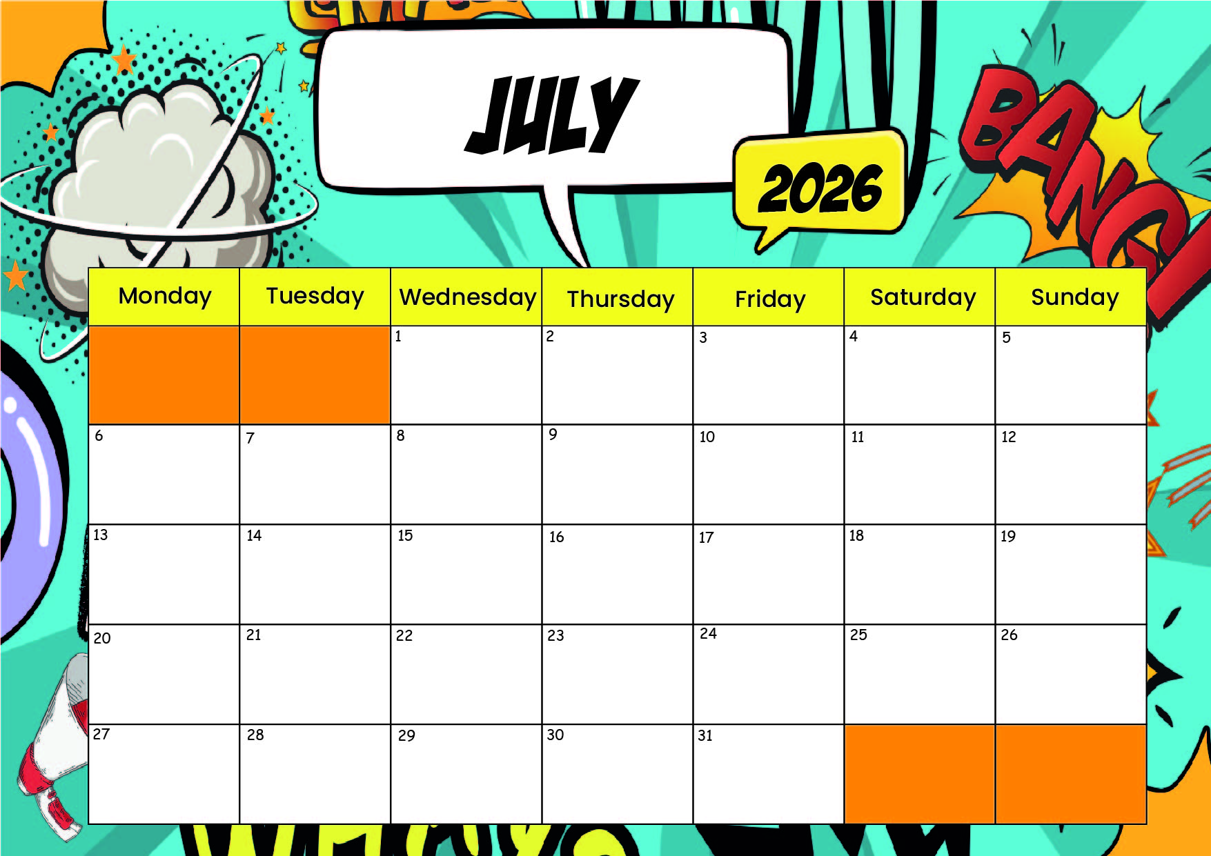 July 2026 Calendar for Printing