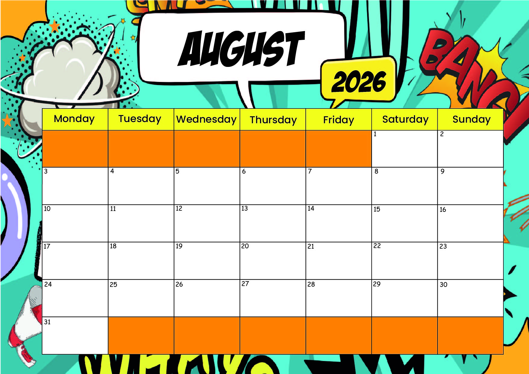 August 2026 Calendar for Printing in PDF