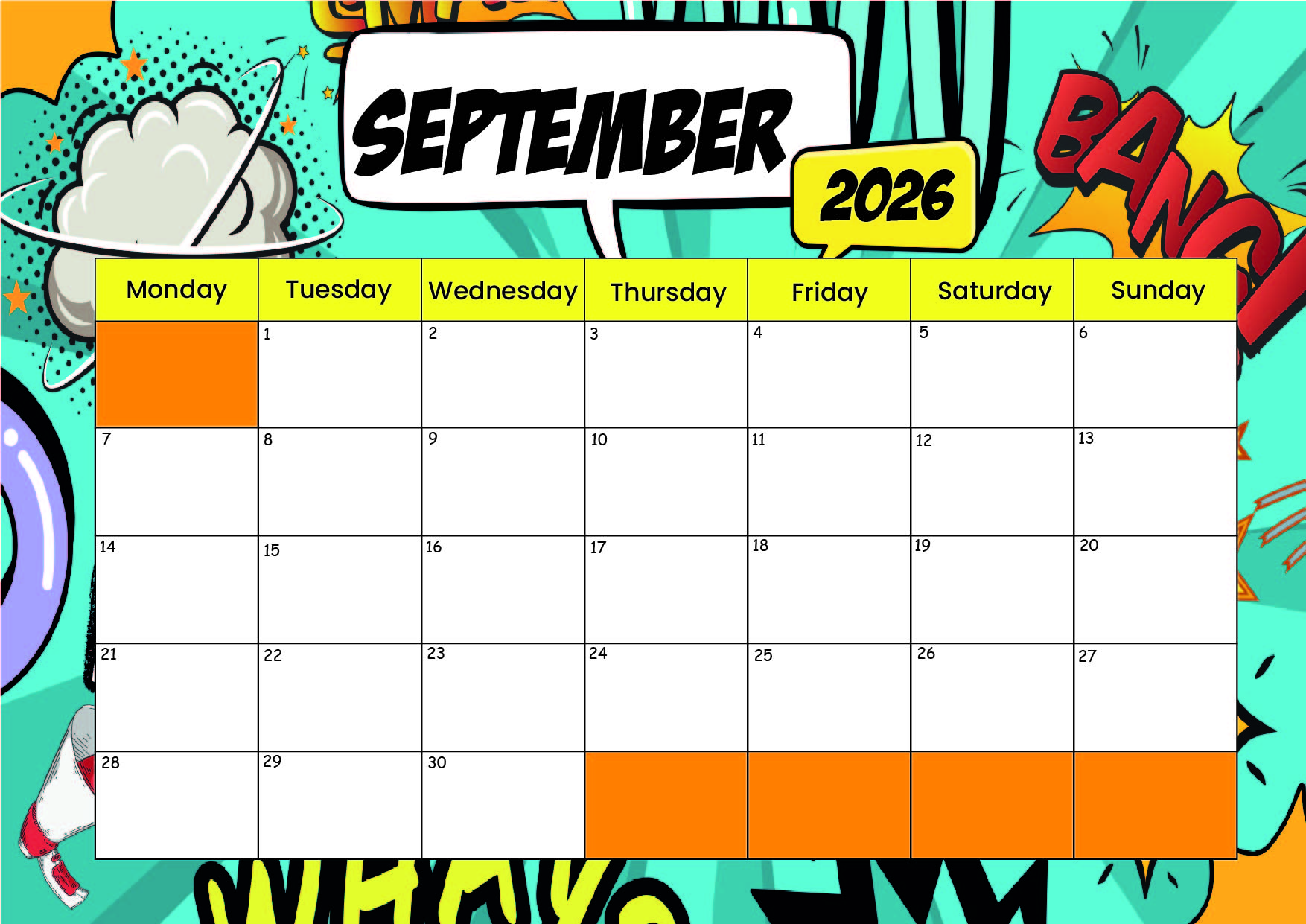 September 2026 Calendar for Printing in PDF
