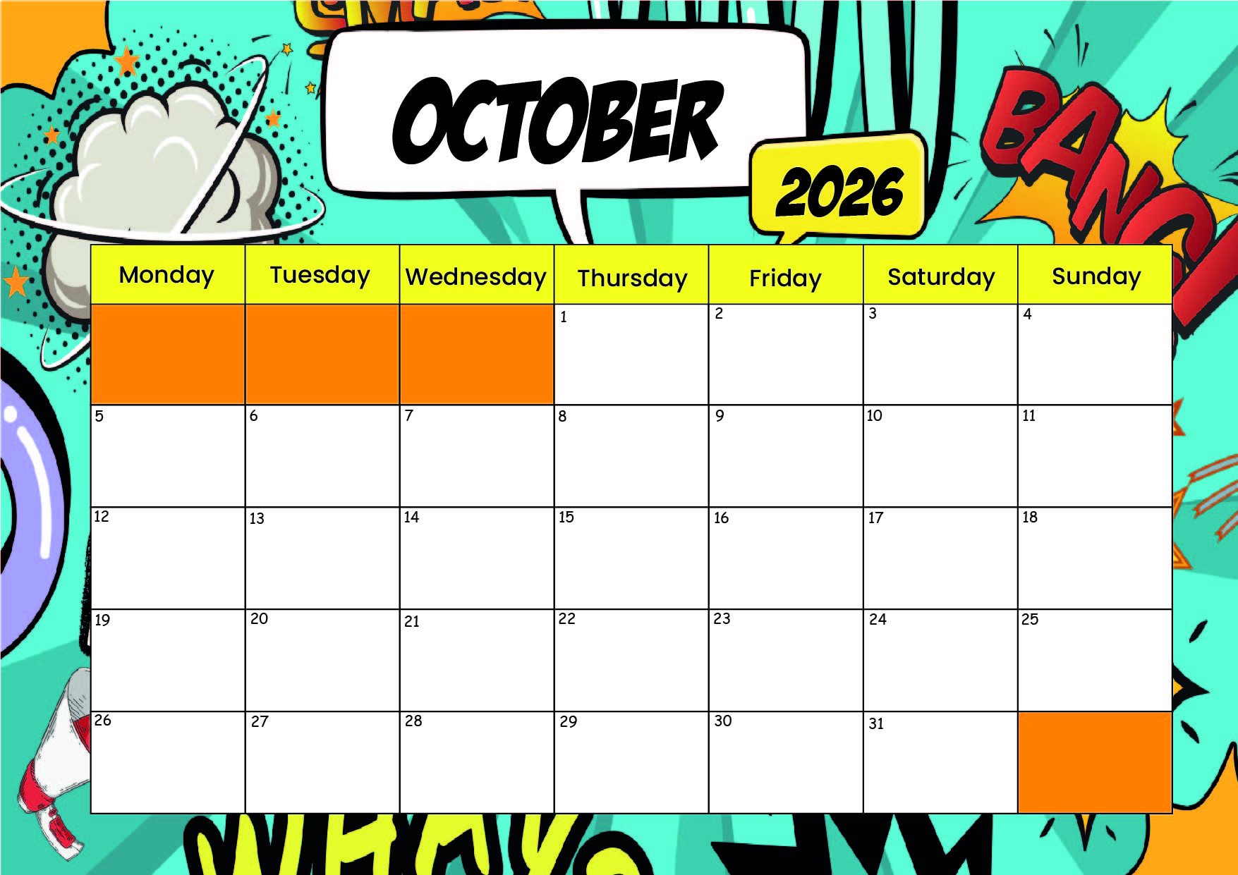 October 2026 Calendar for Printing