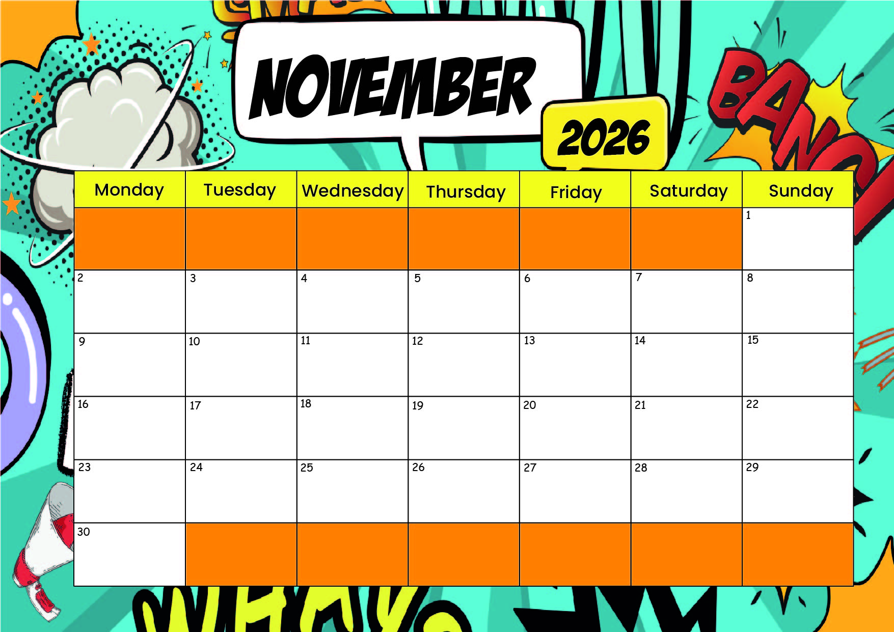 November 2026 Calendar for Printing in PDF