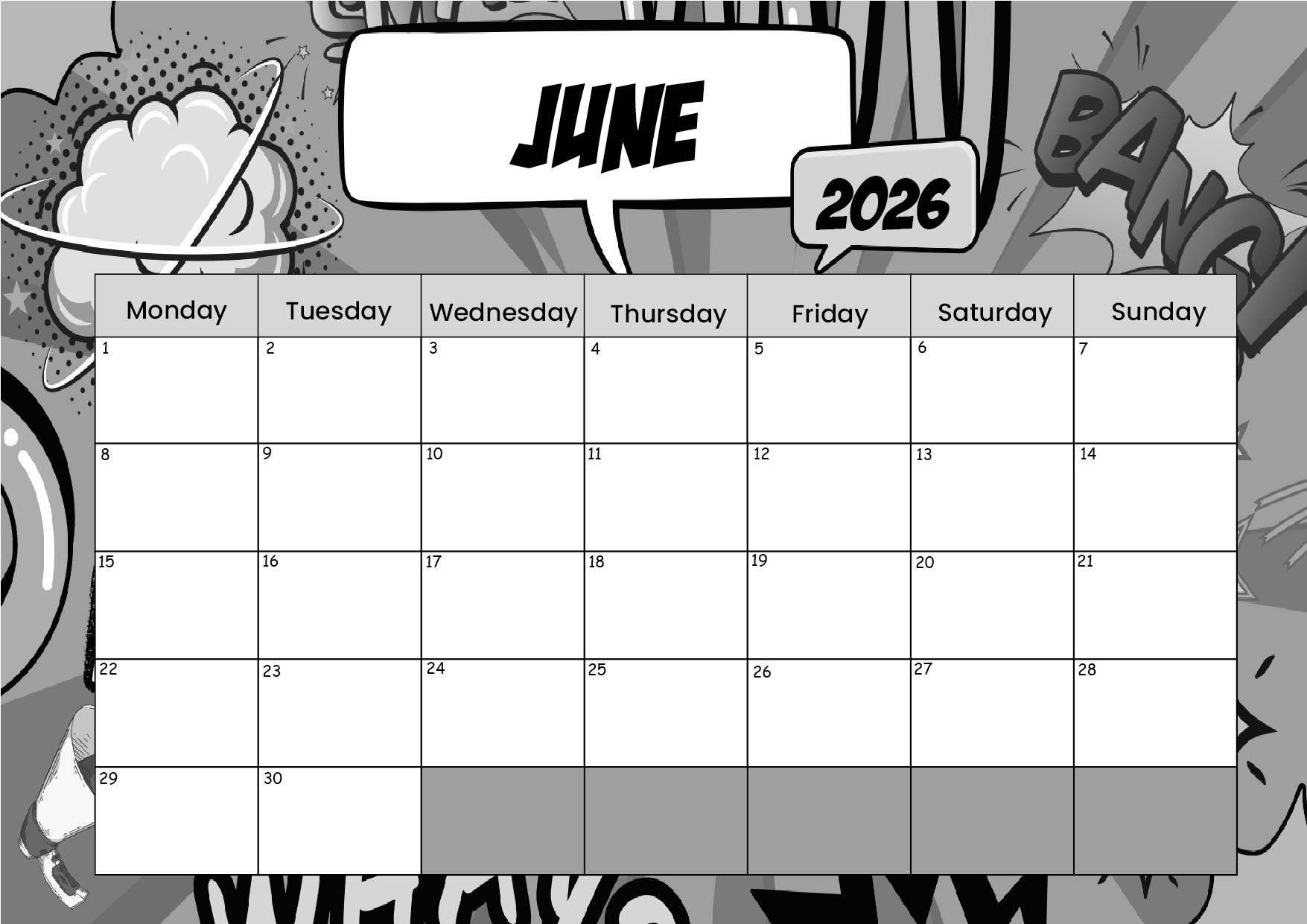 June 2026 Calendar for Printing