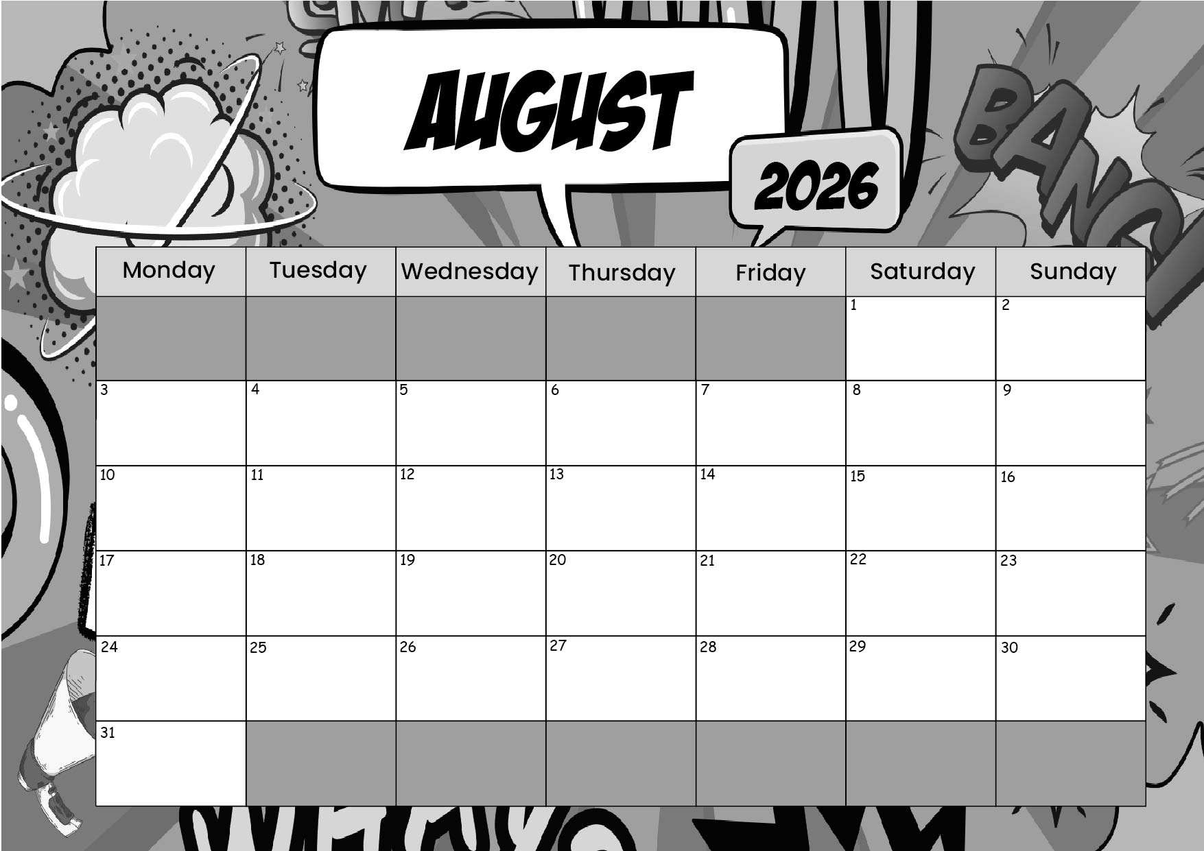 August 2026 Calendar for Printing in PDF