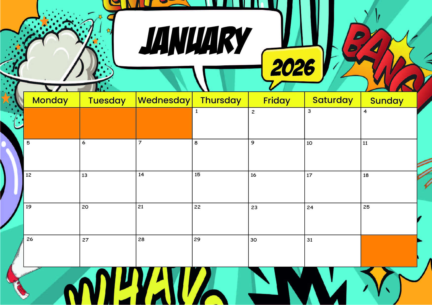 January 2026 Calendar for Printing