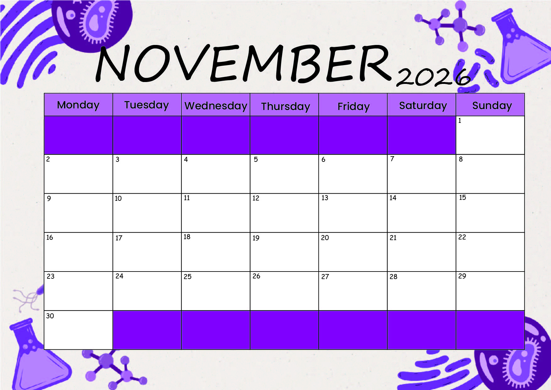 November 2026 Calendar for Printing in PDF
