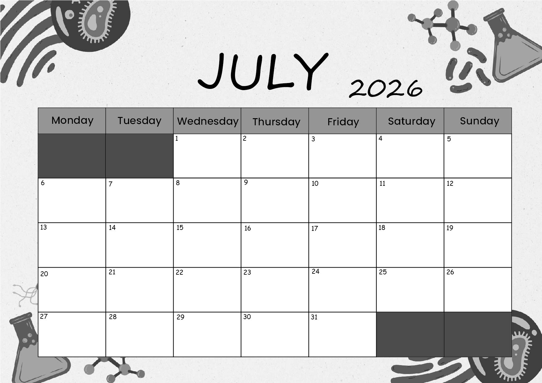 July 2026 Calendar for Printing