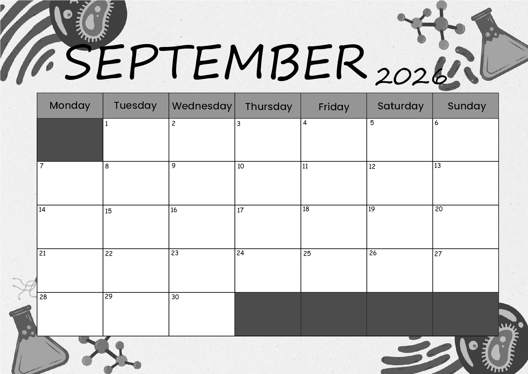 September 2026 Calendar for Printing in PDF