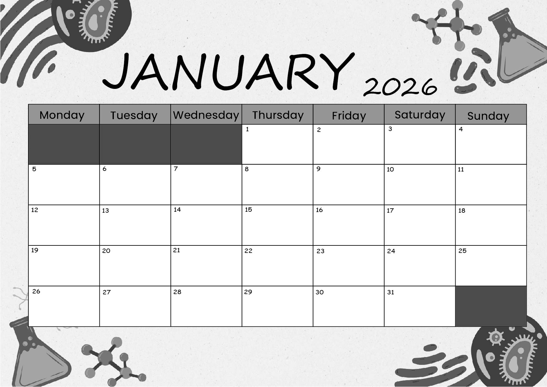 January 2026 Calendar for Printing
