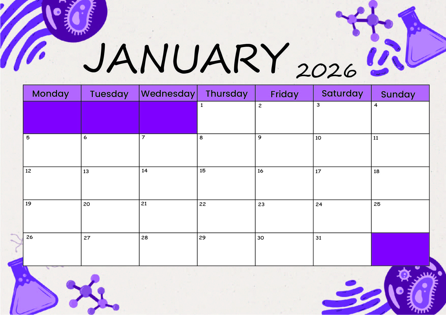 January 2026 Calendar for Printing