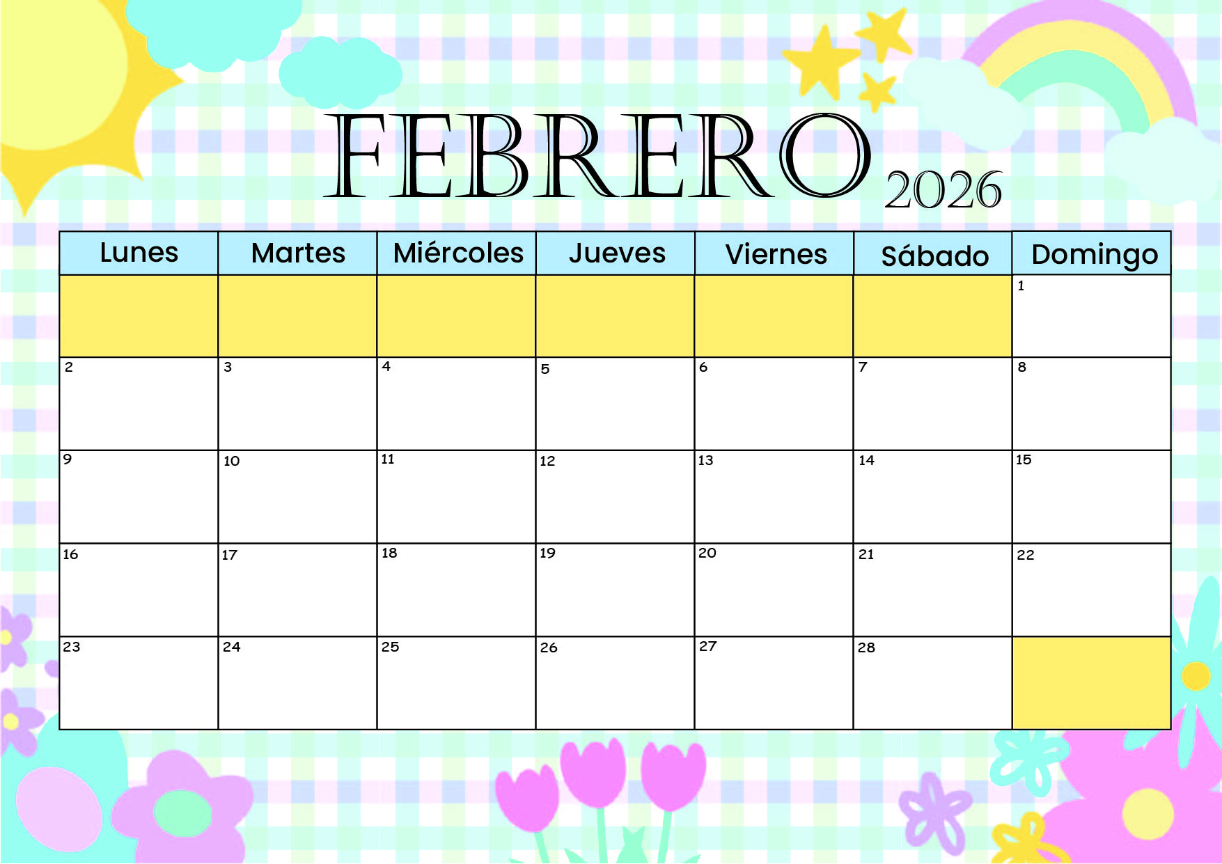 Calendario Febrero 2026 para imprimir