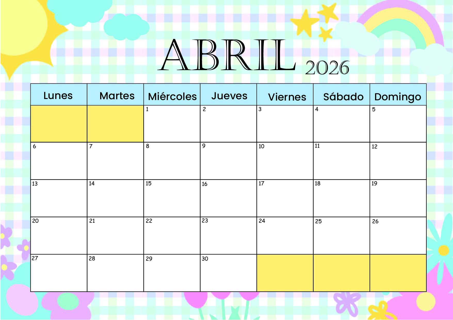 Calendario Abril 2026 para imprimir