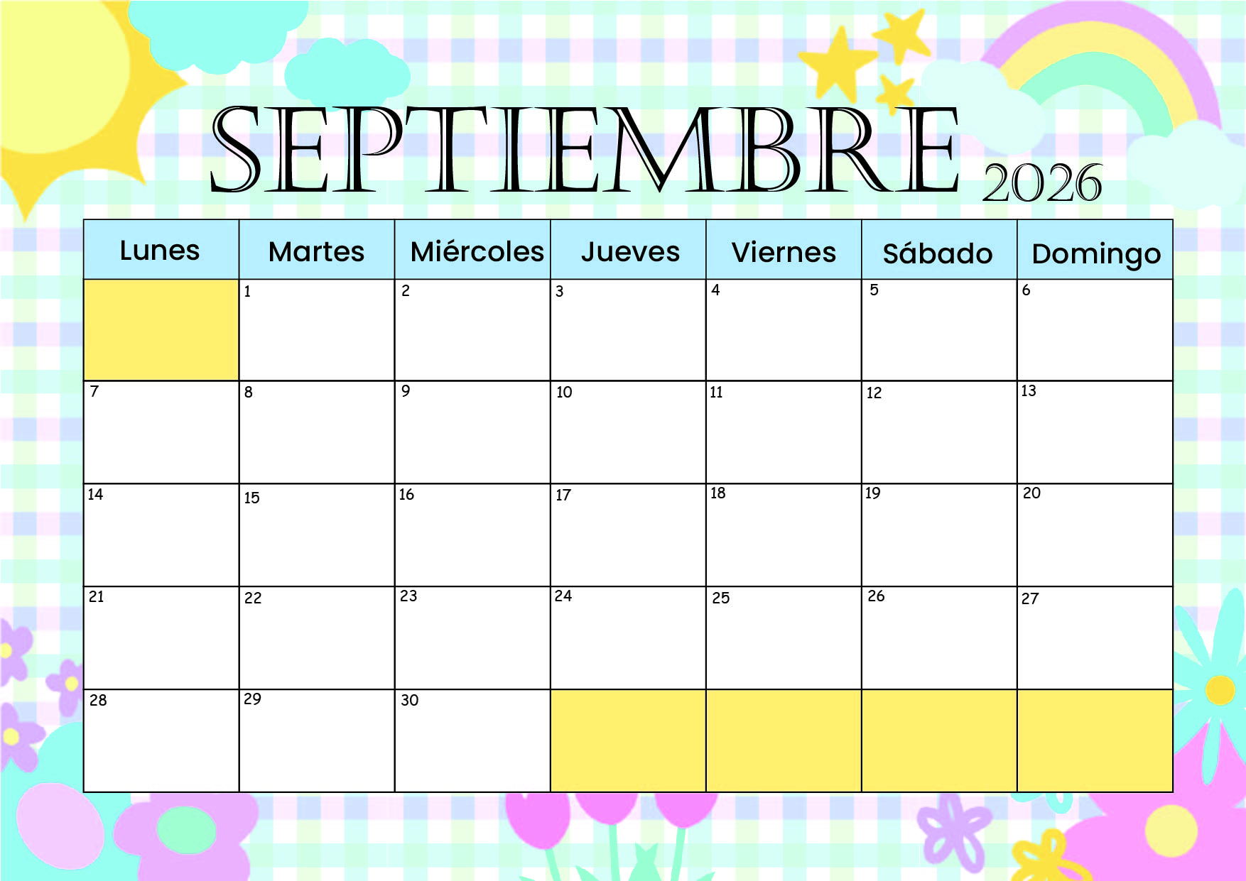 Calendario Septiembre 2026 para imprimir