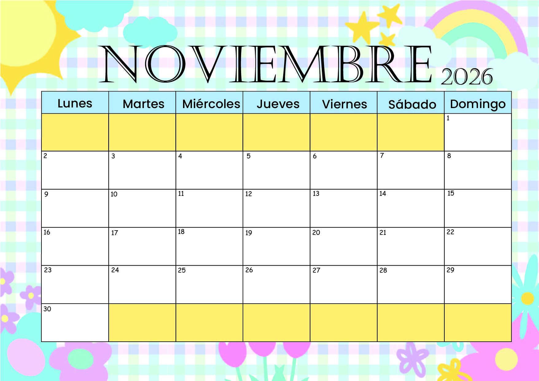 Calendario Noviembre 2026 para imprimir