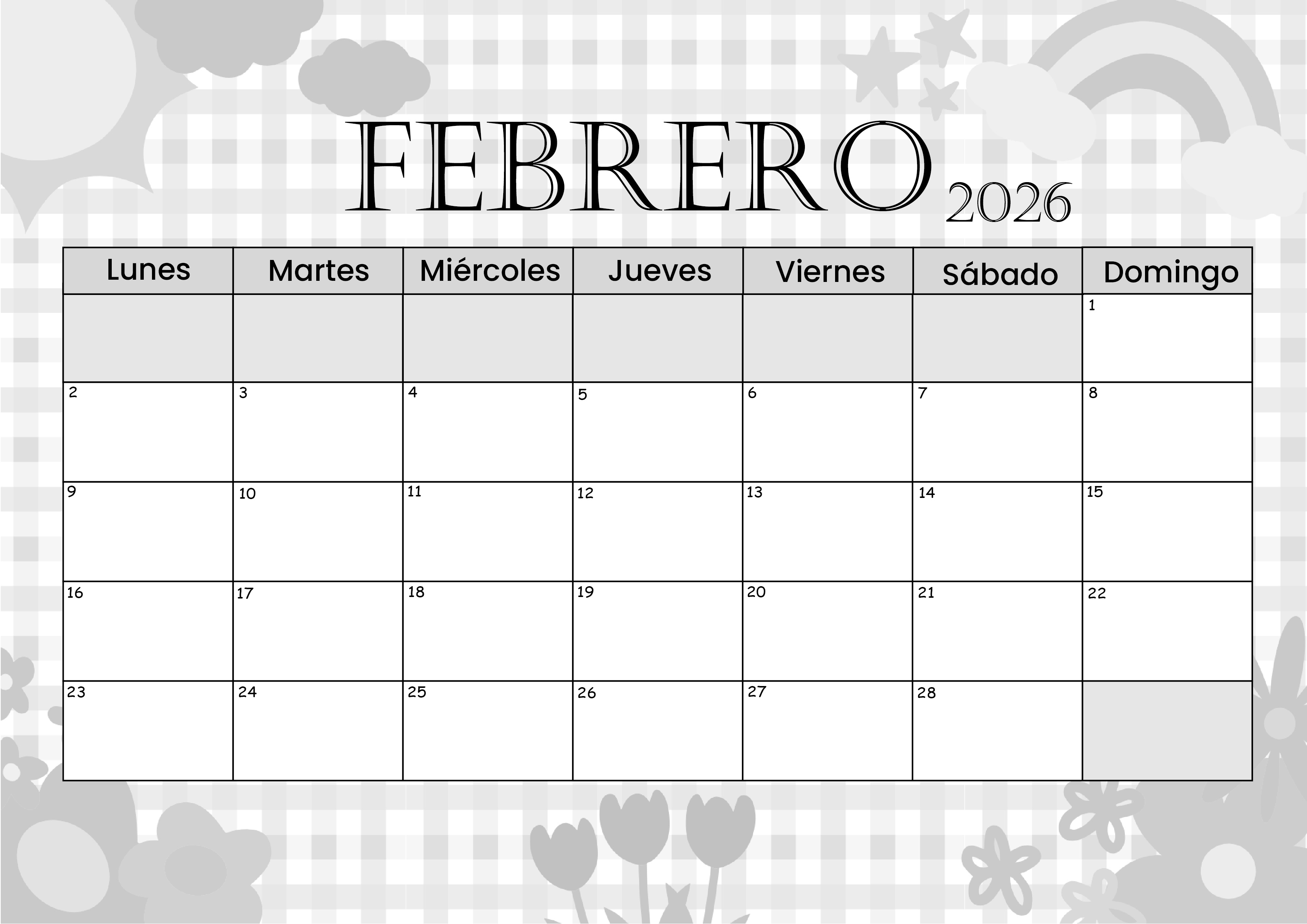 Calendario Febrero 2026 para imprimir